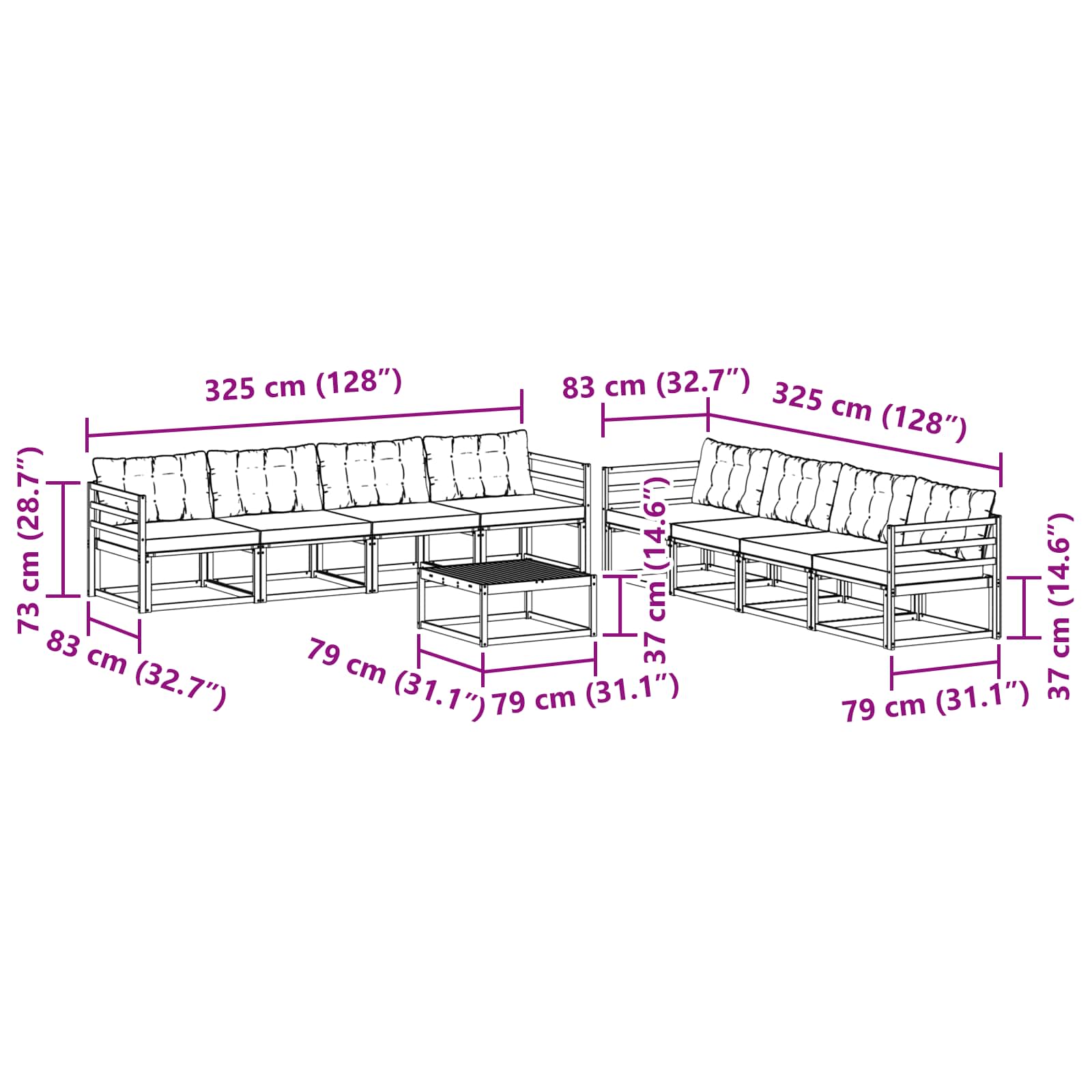 Set vanjskih sofa s jastukom 9 pcs Prirodna i crna