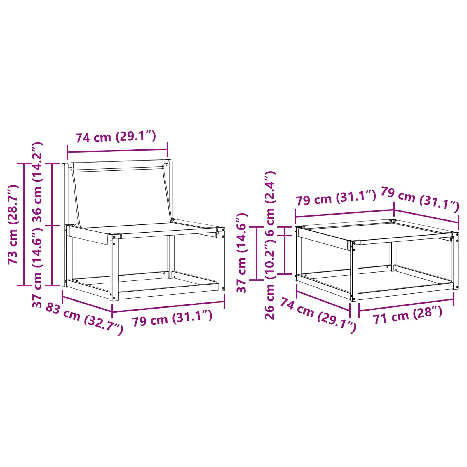Set vanjskih sofa s jastukom 4 pcs Prirodna i crna