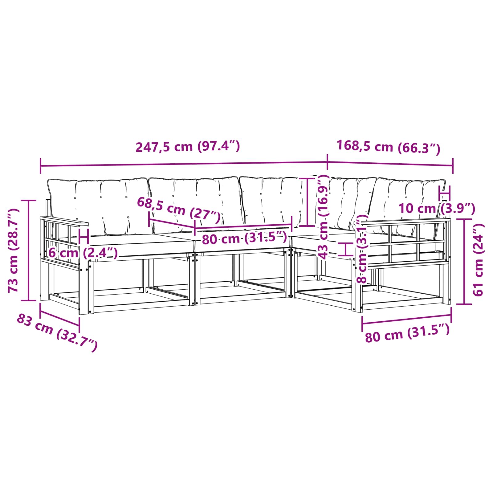 Set vanjskih sofa s jastukom 4 pcs Prirodna i crna