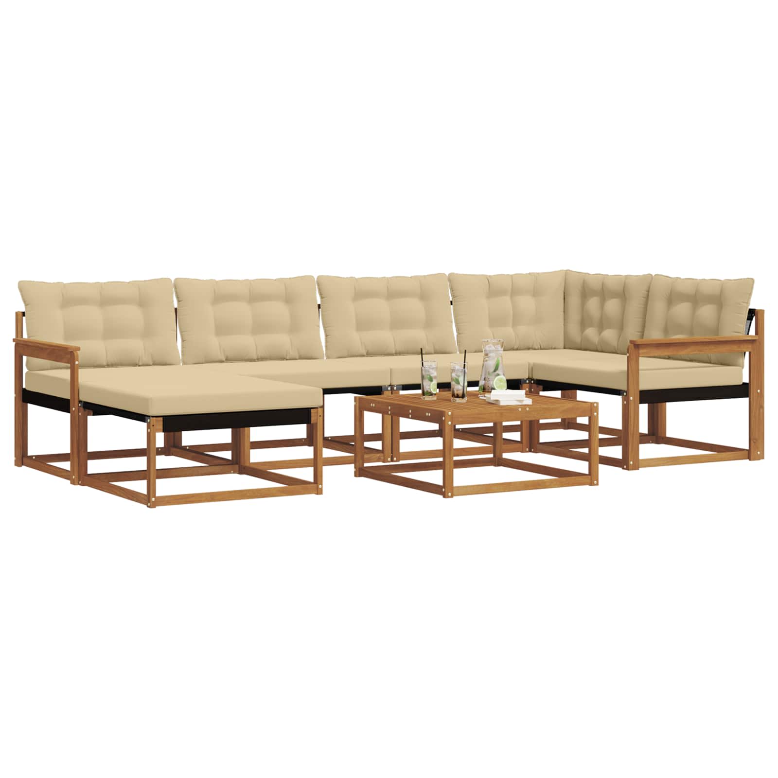 Set vanjskih sofa 19 pcs Prirodna i bež Čvrsto drvo akacije