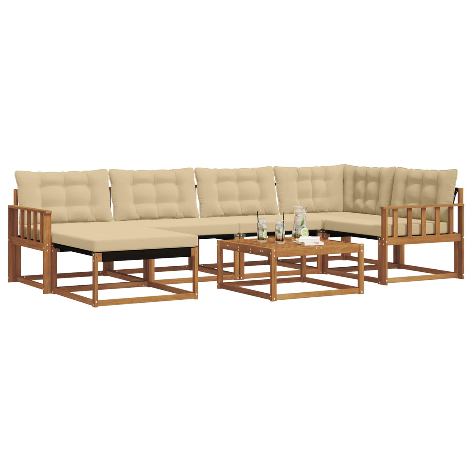 Set vanjskih sofa 19 pcs Prirodna i bež Čvrsto drvo akacije