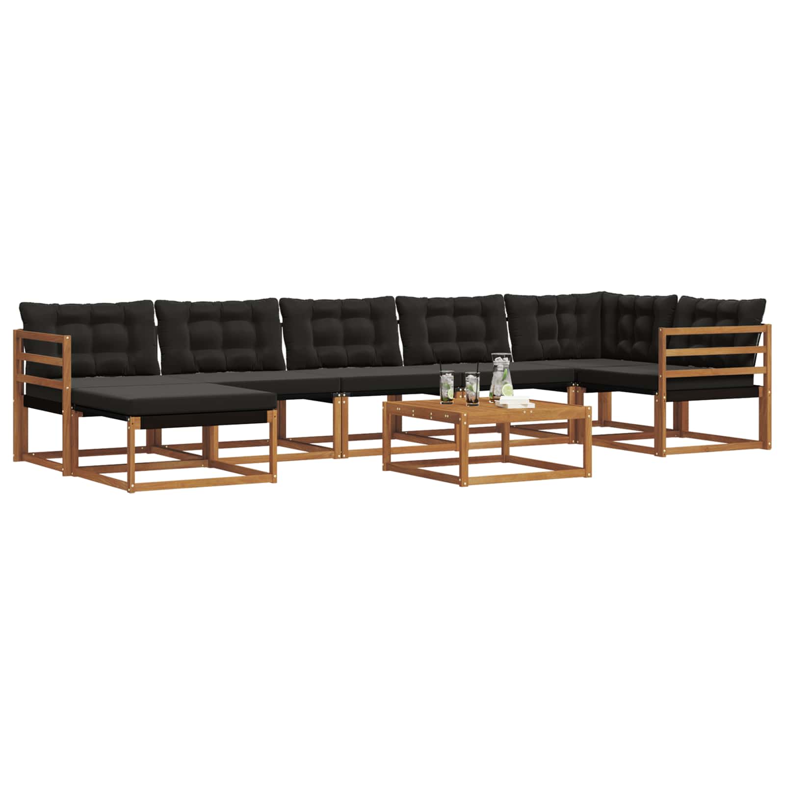 Set vanjskih sofa 22 pcs Prirodna i crna Čvrsto drvo akacije
