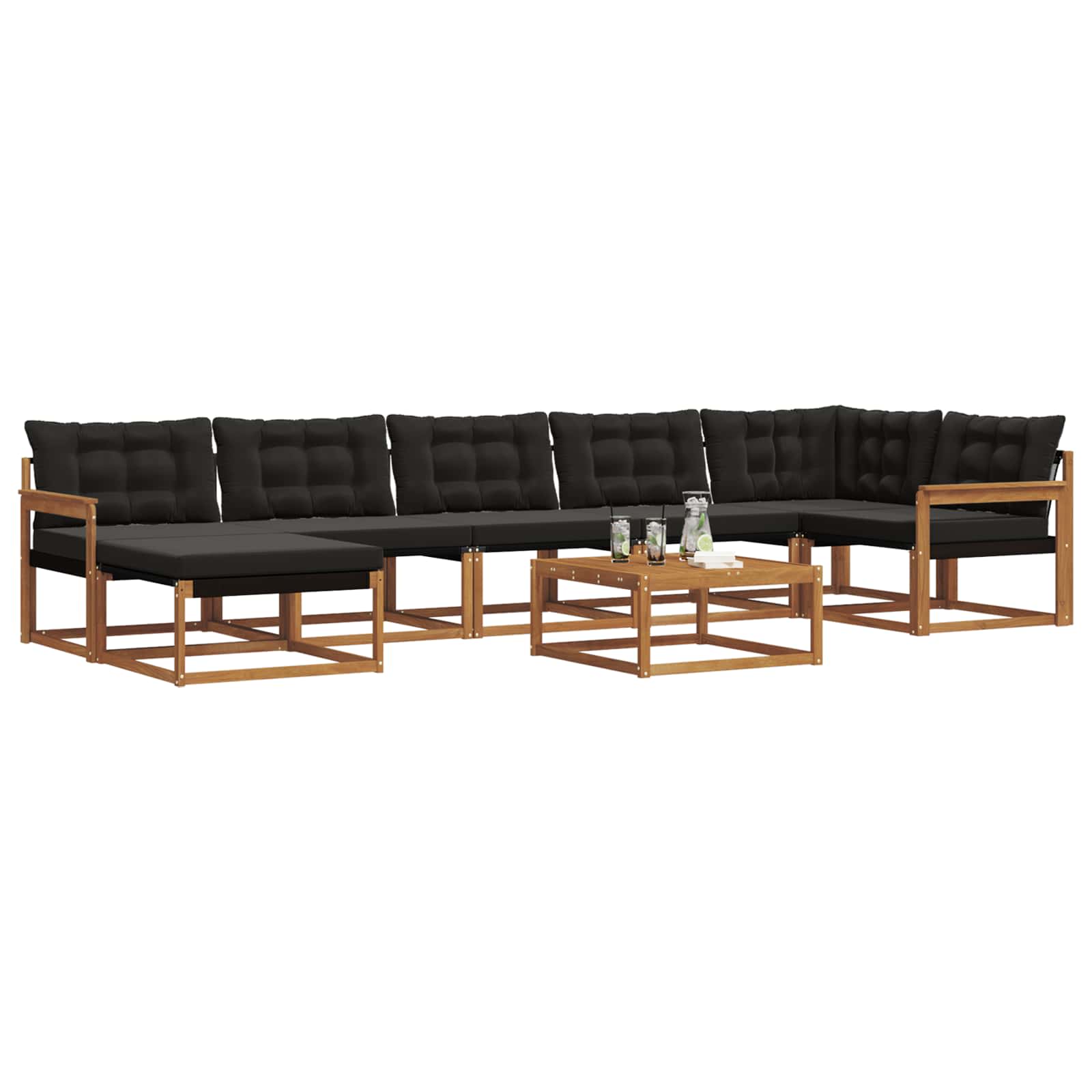 Set vanjskih sofa 22 pcs Prirodna i crna Čvrsto drvo akacije