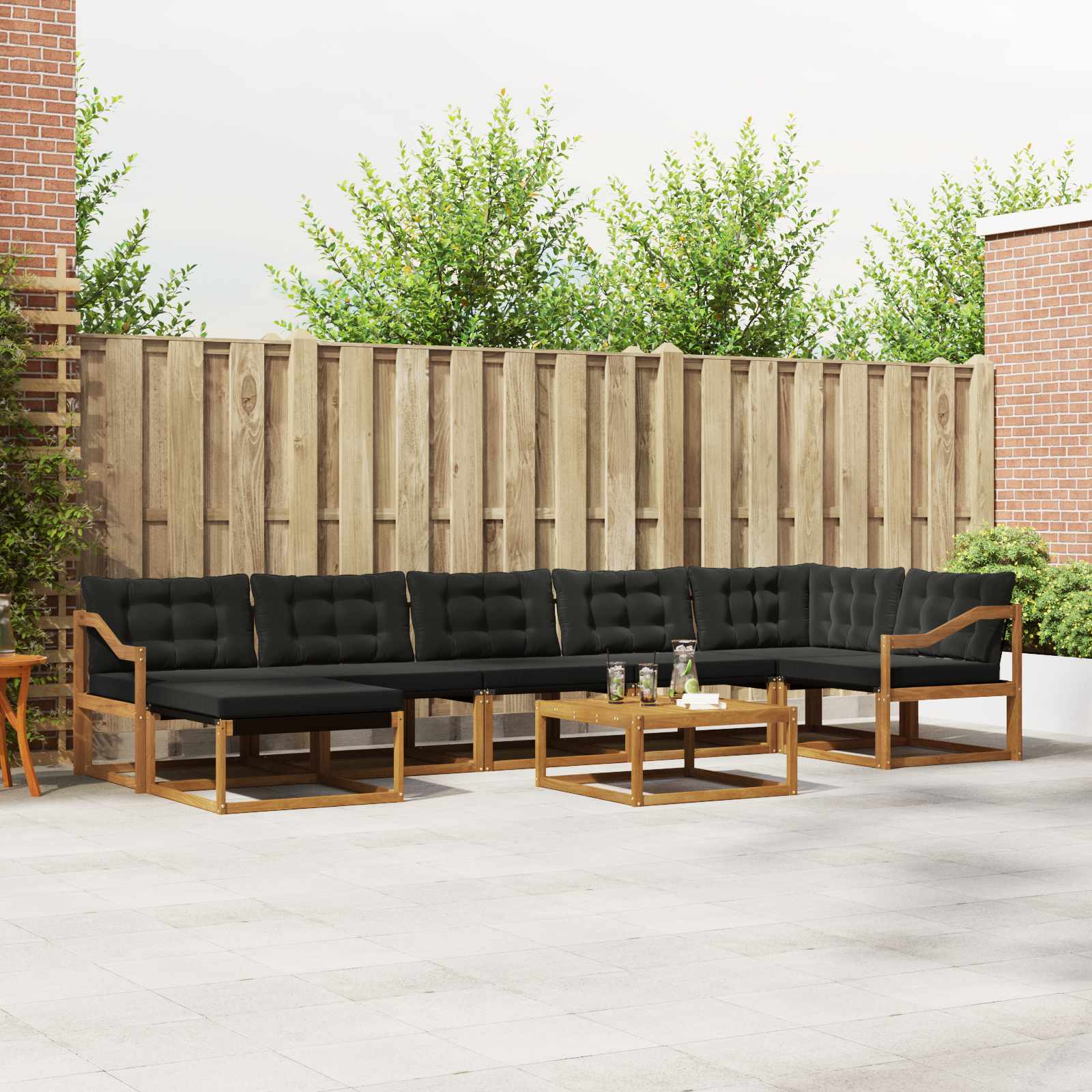 Set vanjskih sofa 22 pcs Prirodna i crna Čvrsto drvo akacije