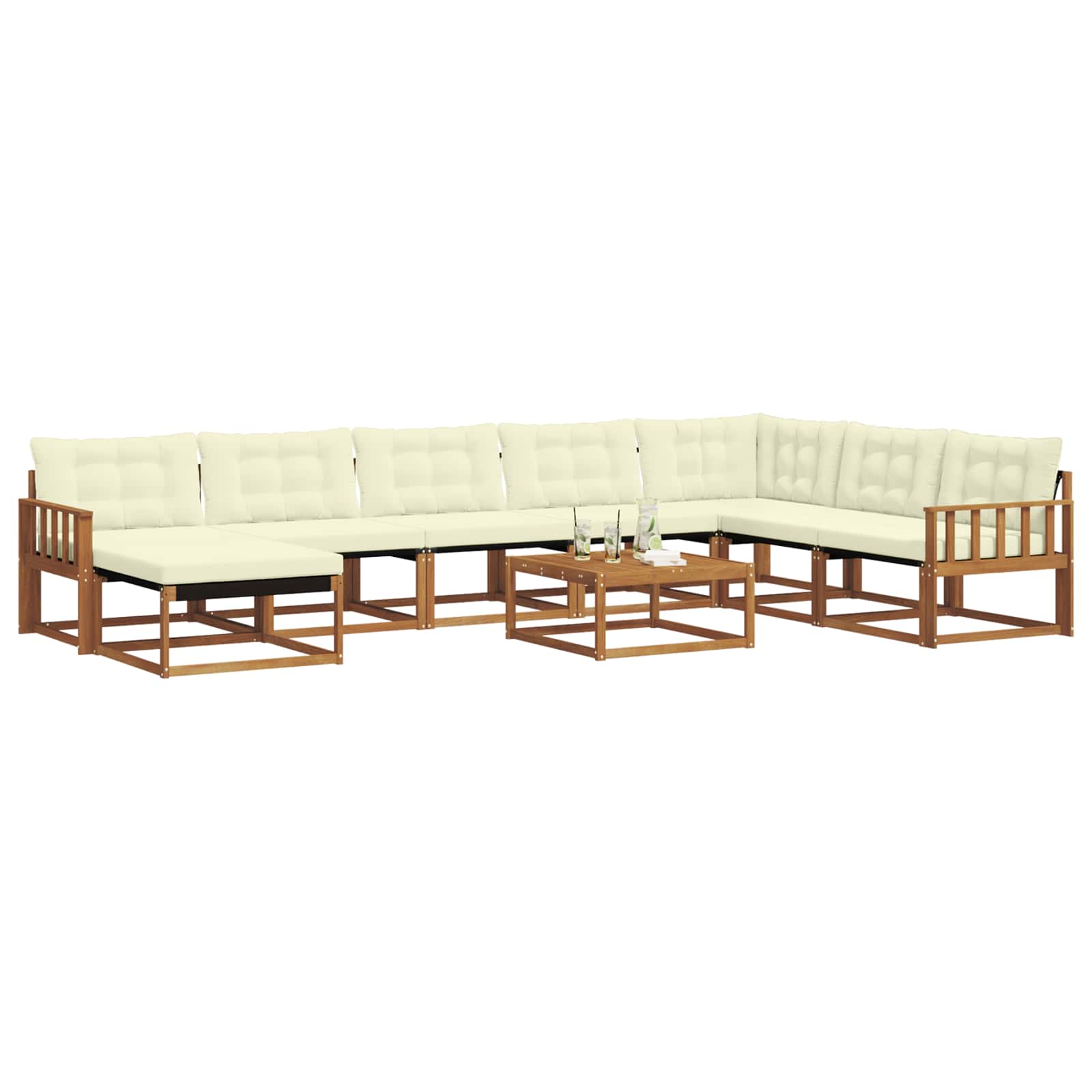 Set vanjskih sofa 9 pcs Prirodna i krem Čvrsto drvo akacije