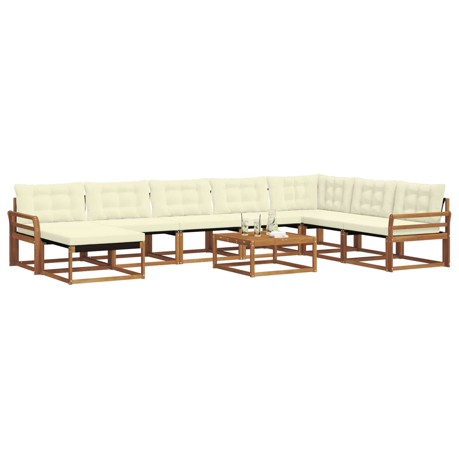 Set vanjskih sofa 9 pcs Prirodna i krem Čvrsto drvo akacije