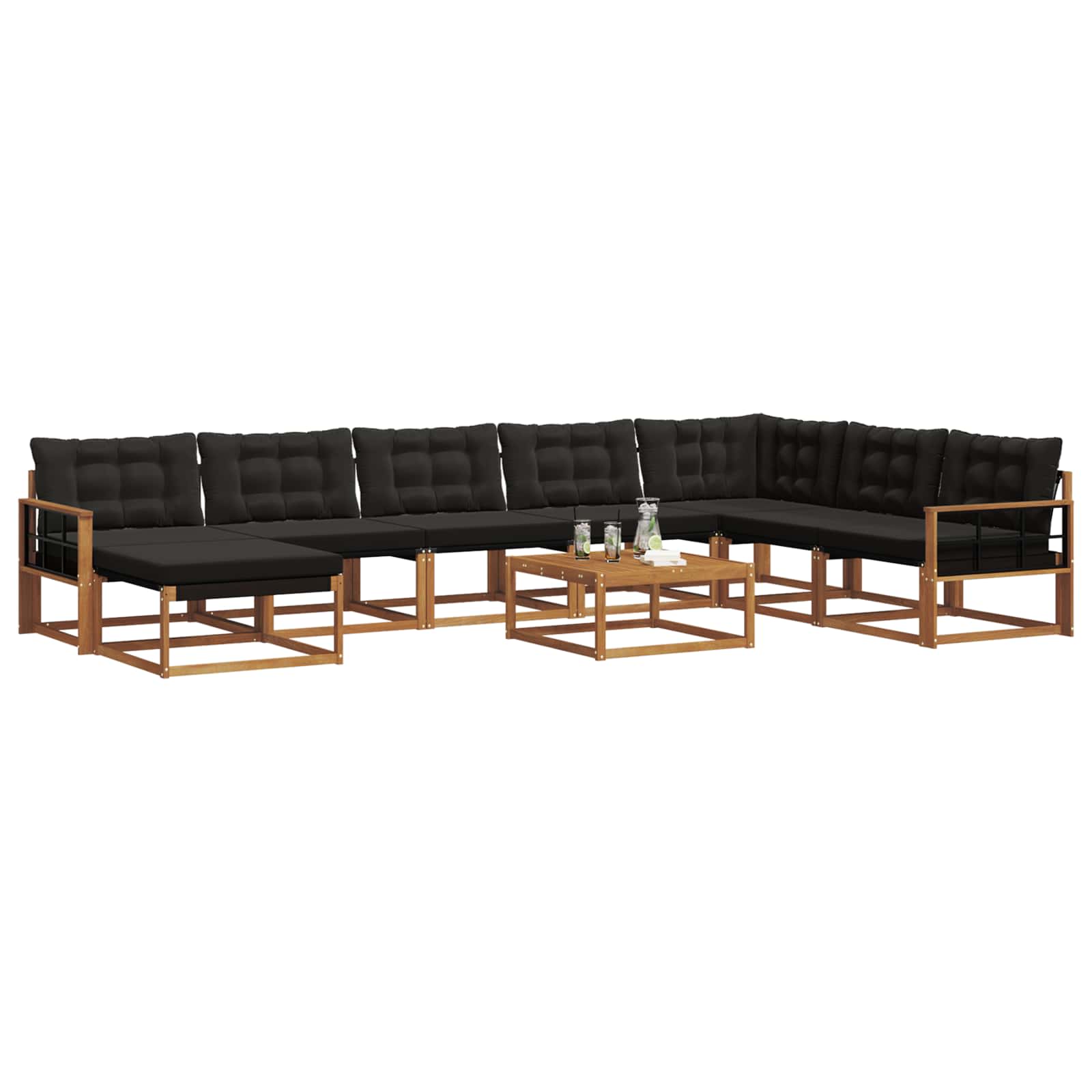 Set vanjskih sofa 9 pcs Prirodna i crna Čvrsto drvo akacije