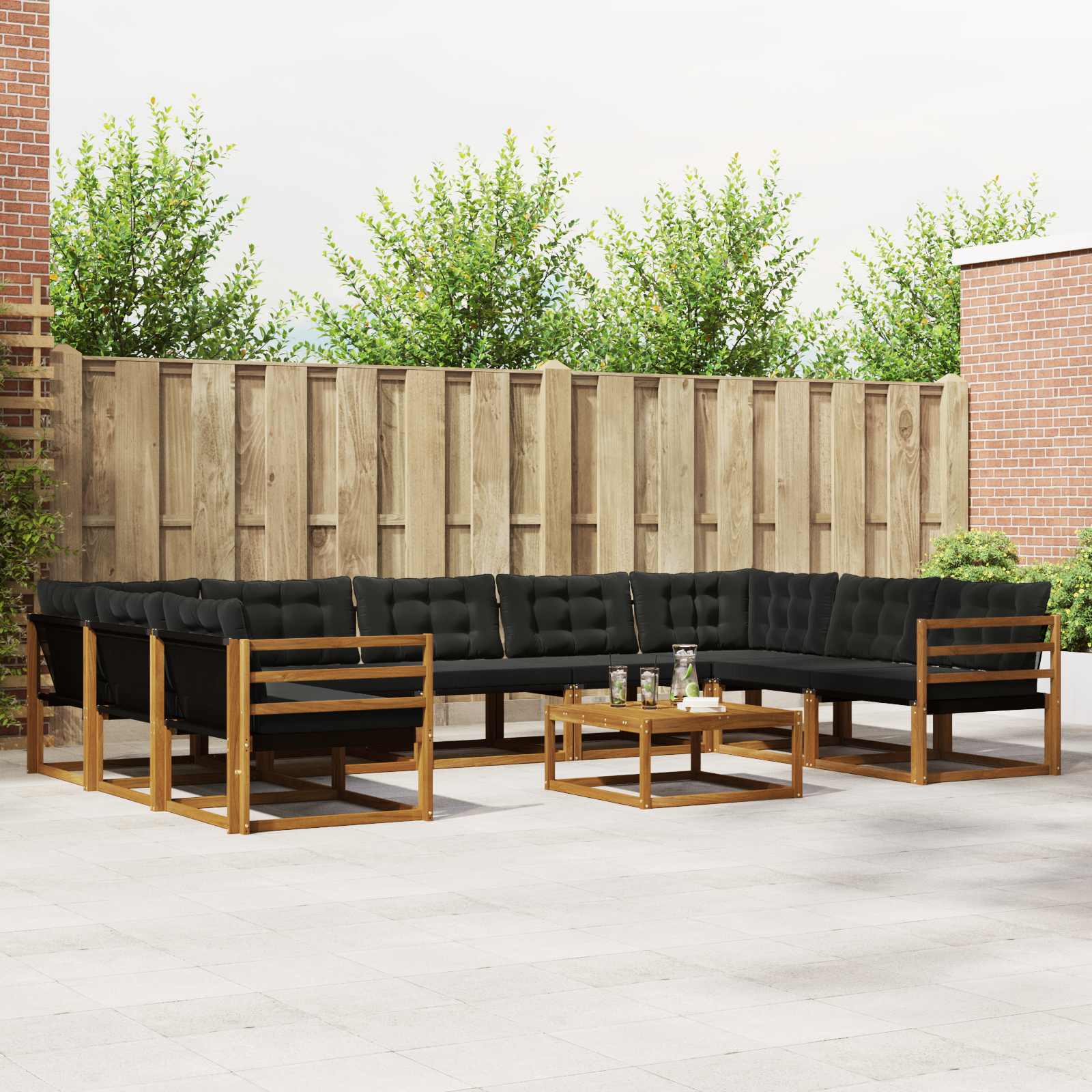Set vanjskih sofa s jastukom 10 pcs Prirodna i crna