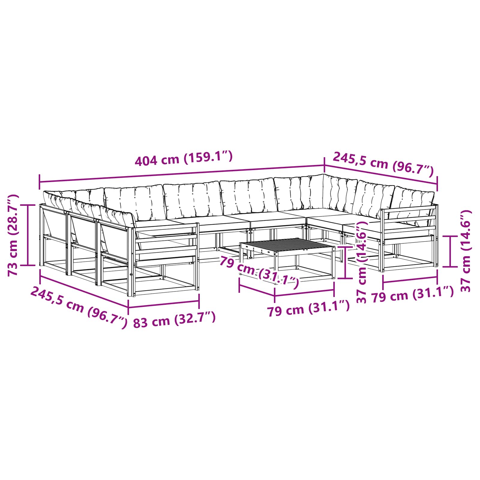 Set vanjskih sofa s jastukom 10 pcs Prirodna i crna