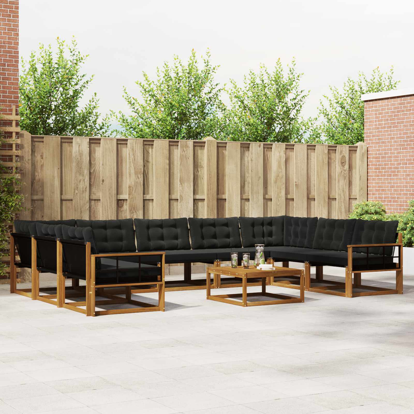 Set vanjskih sofa s jastukom 10 pcs Prirodna i crna