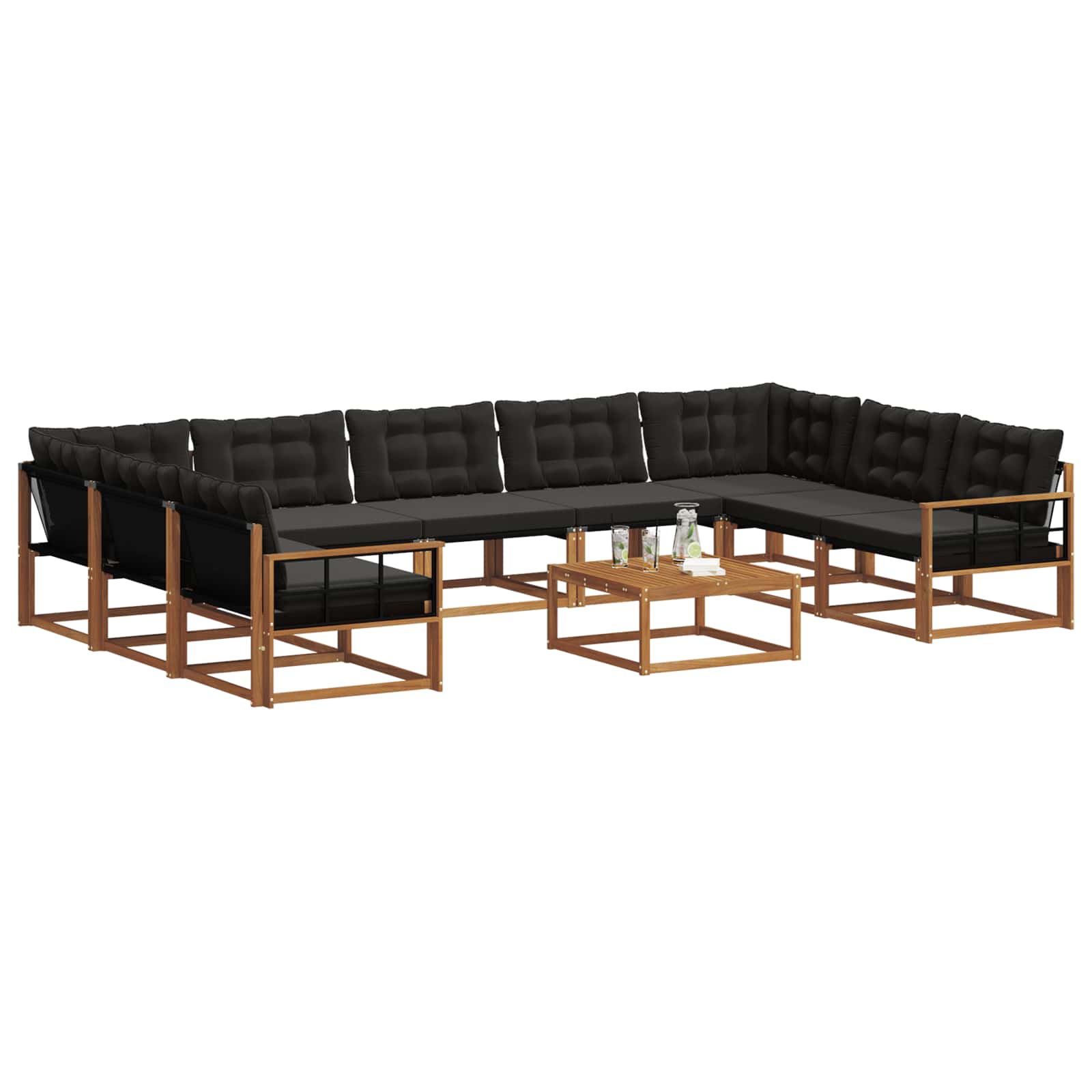 Set vanjskih sofa s jastukom 10 pcs Prirodna i crna