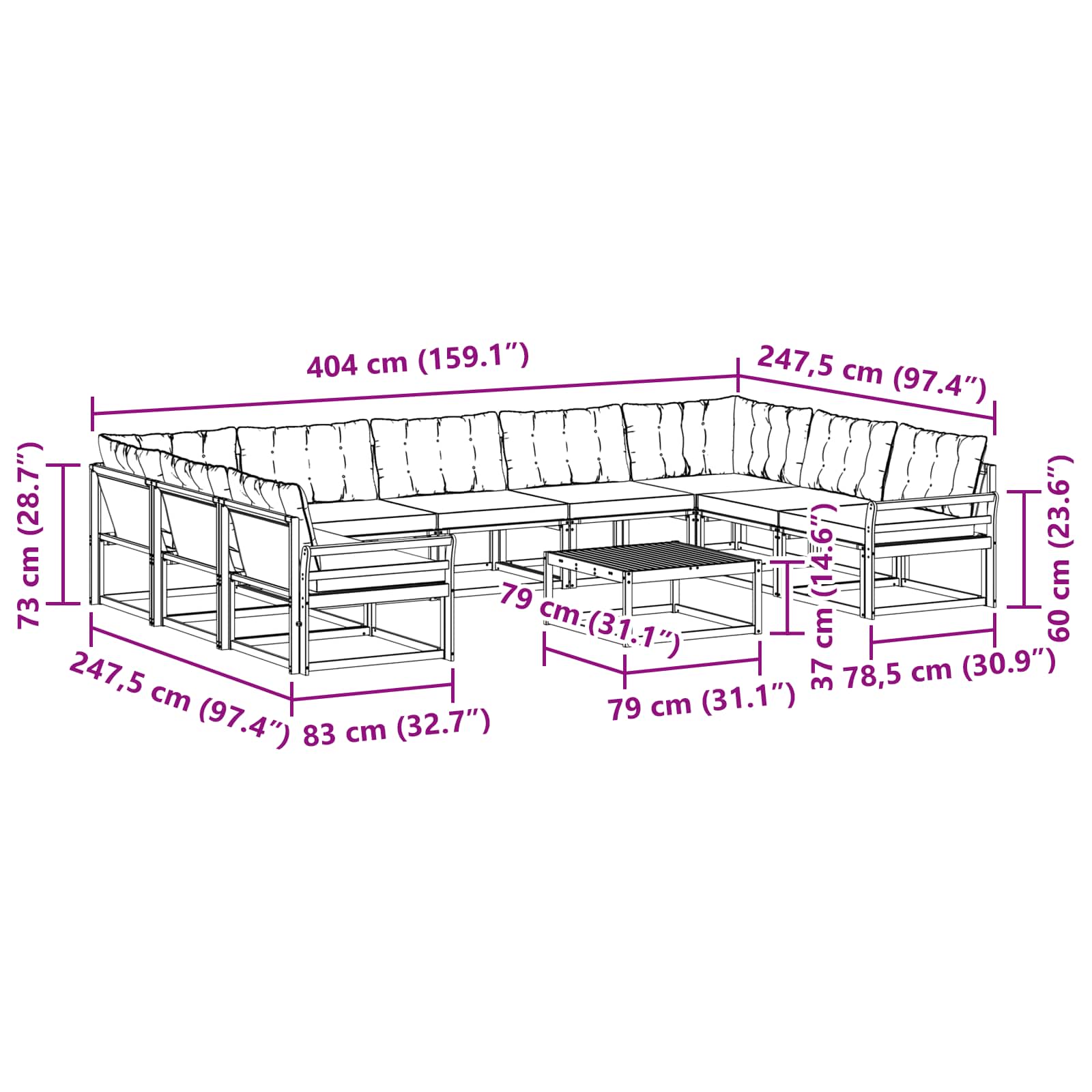 Set vanjskih sofa s jastukom 10 pcs Prirodna i crna