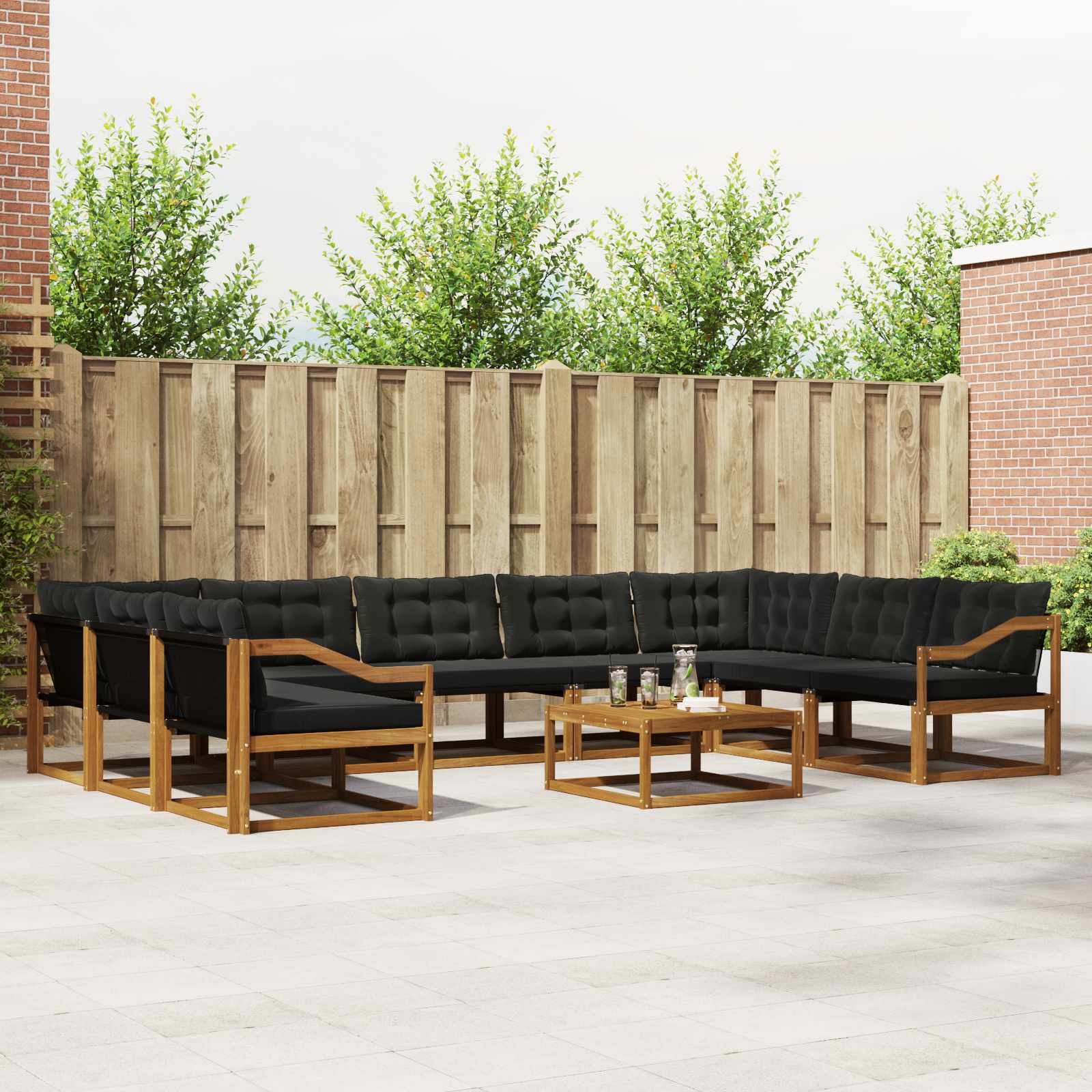Set vanjskih sofa s jastukom 10 pcs Prirodna i crna