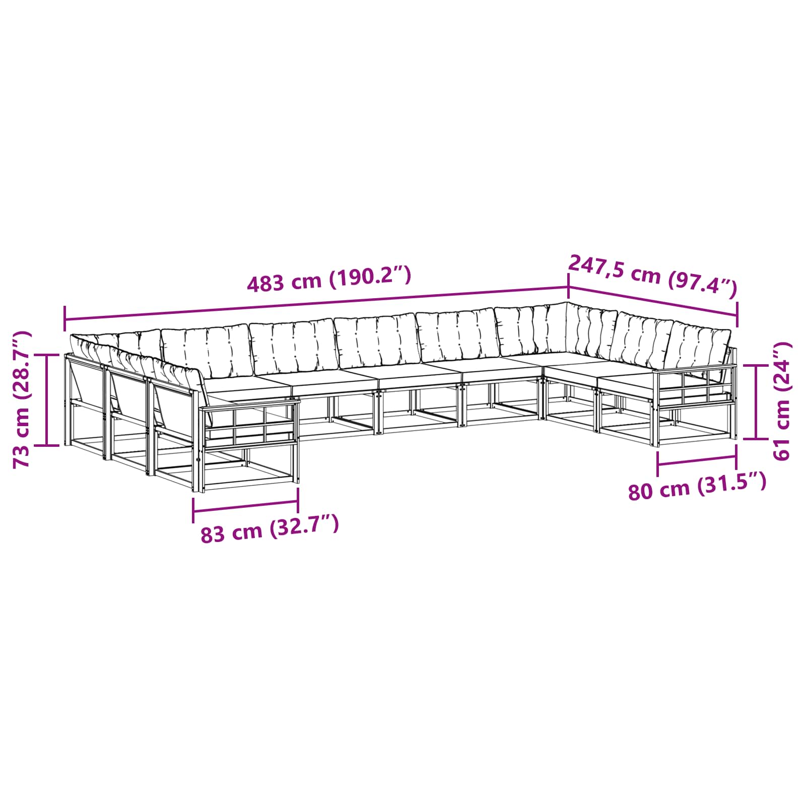 Set vanjskih sofa s jastukom 10 pcs Prirodna i crna