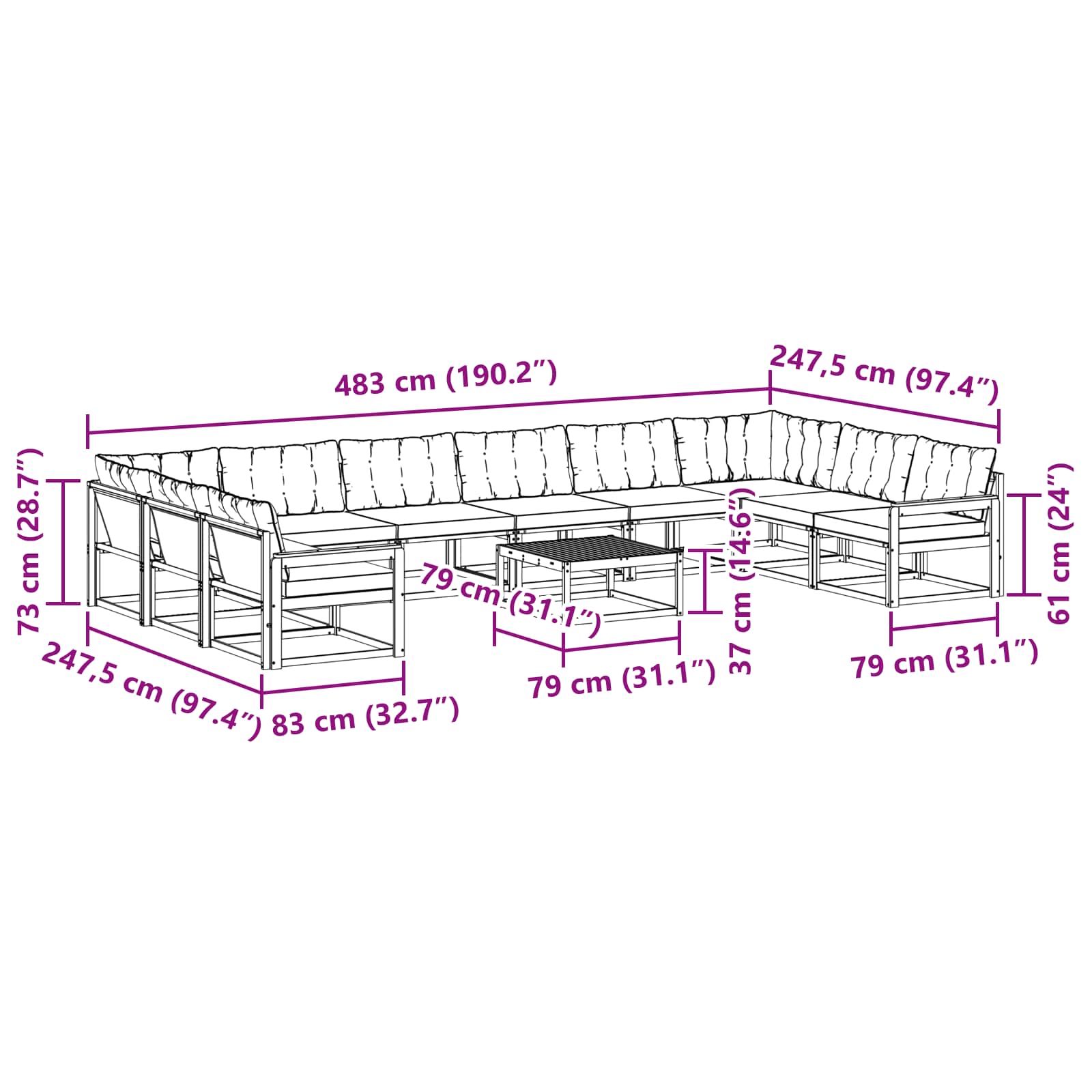 Set vanjskih sofa s jastukom 11 pcs Prirodna i krem