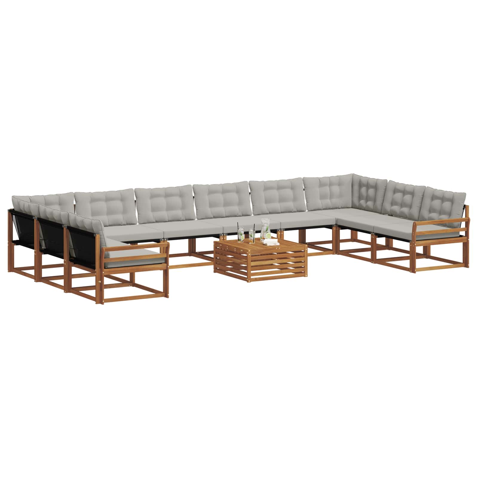 Set vanjskih sofa s jastukom 11 pcs Prirodna i svijetlo siva