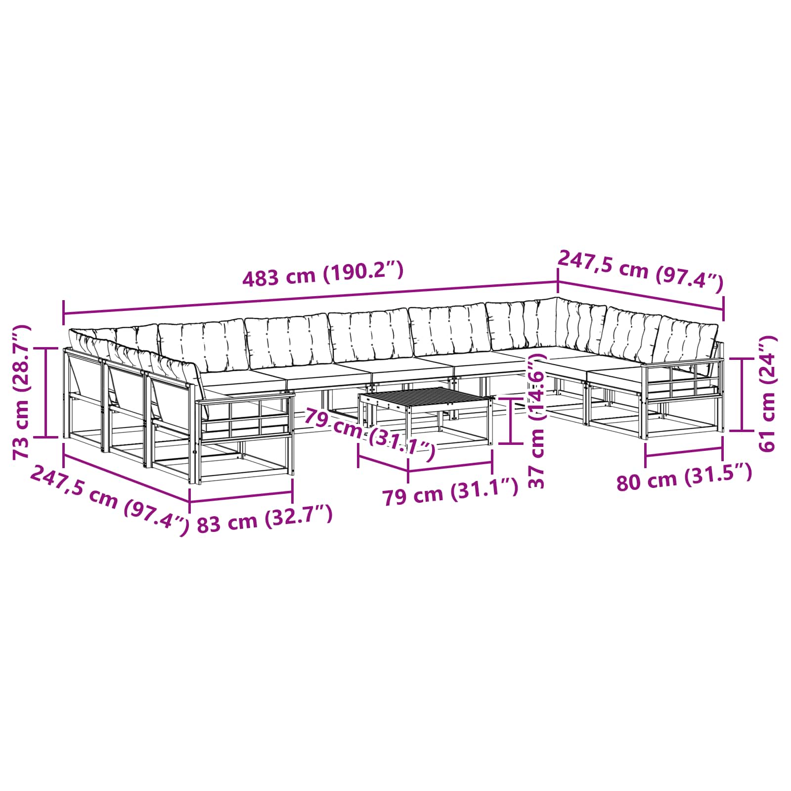 Set vanjskih sofa s jastukom 11 pcs Prirodna i bež