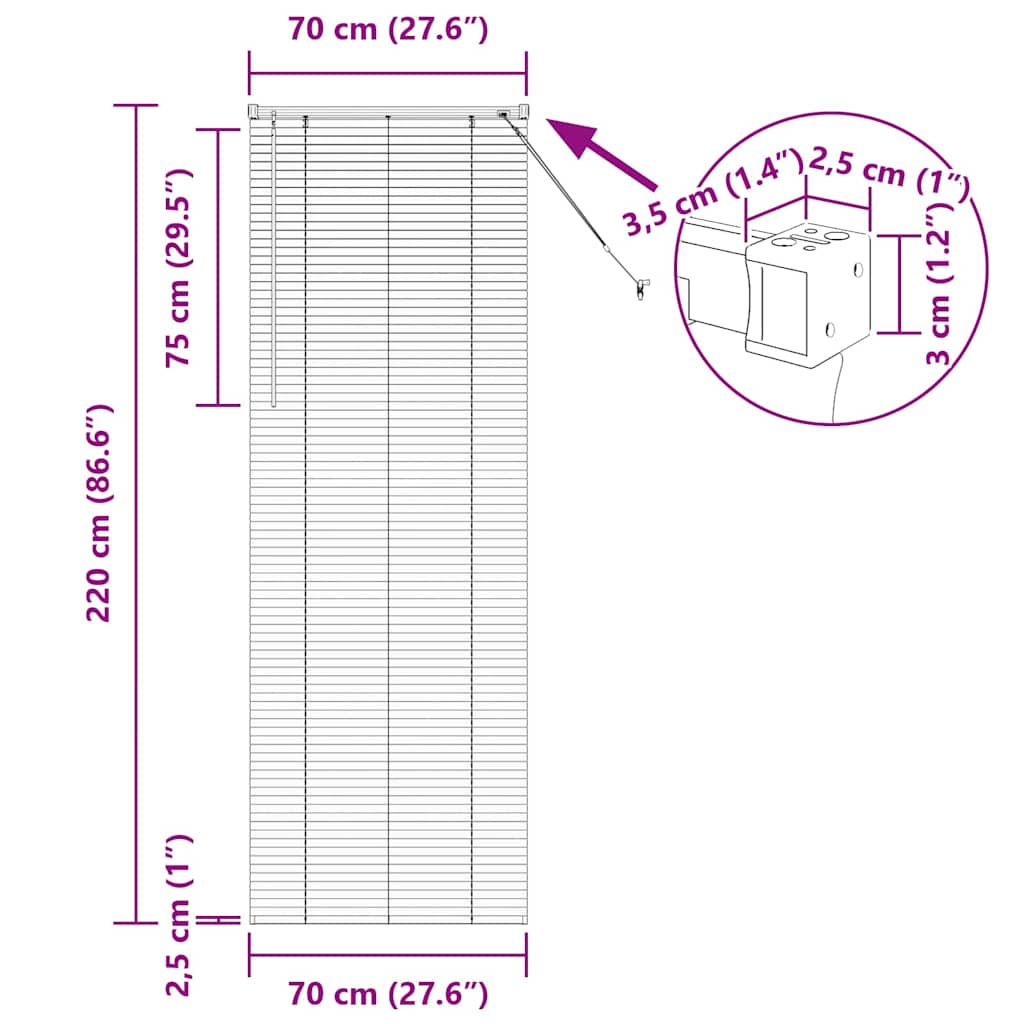 Venecijanski zastore Bijelo 220 x 70 cm Aluminij