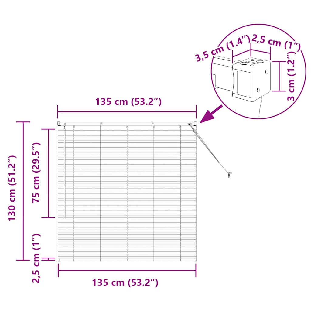 Venecijanski zastore Tamno siva 130 x 135 cm Aluminij
