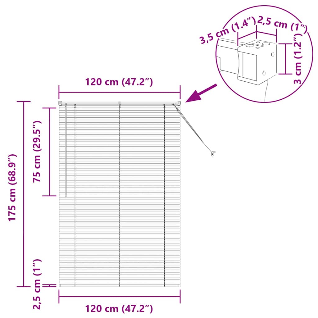 Venecijanski zastore Tamno siva 175 x 120 cm Aluminij