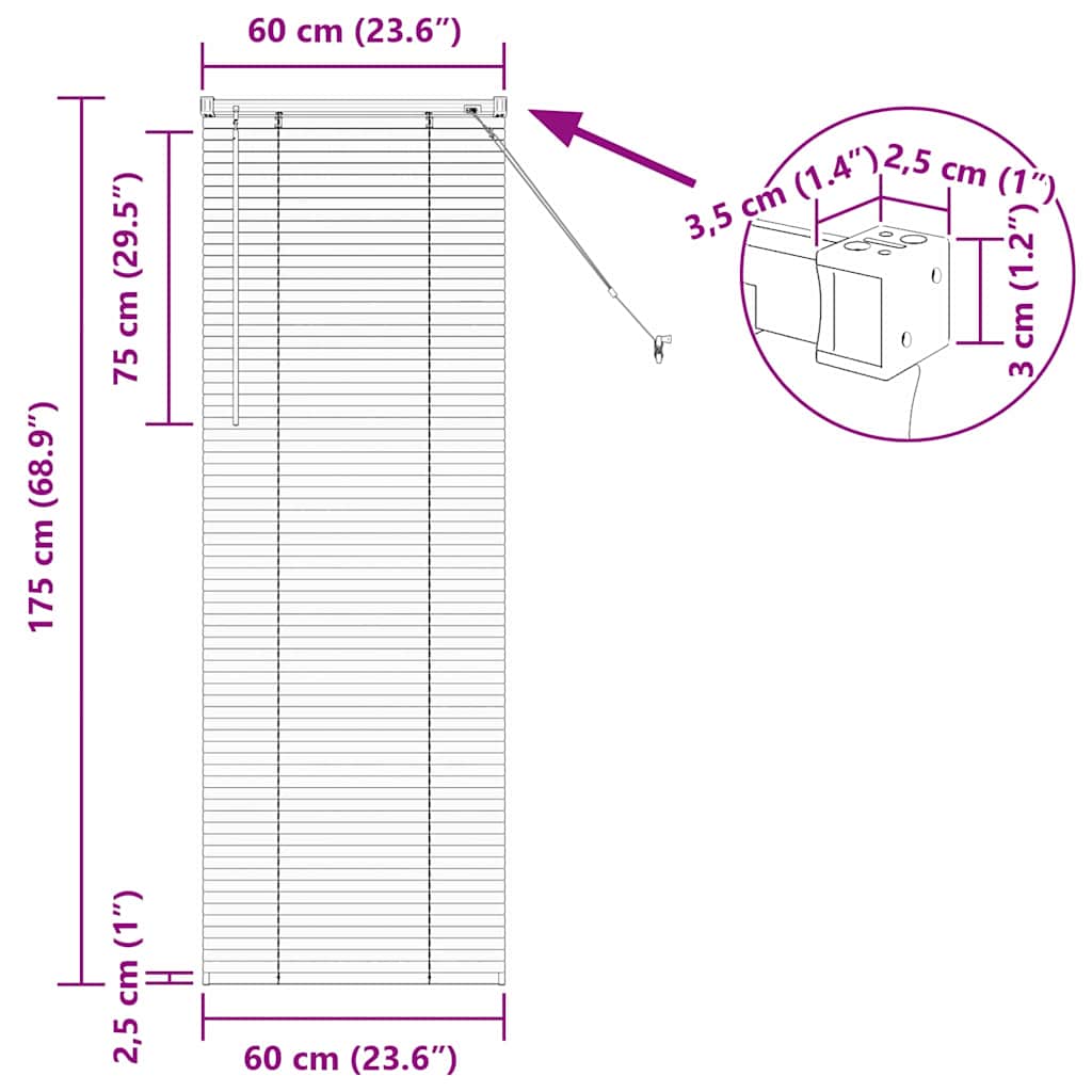 Venecijanski zastore Crna 175 x 60 cm Aluminij