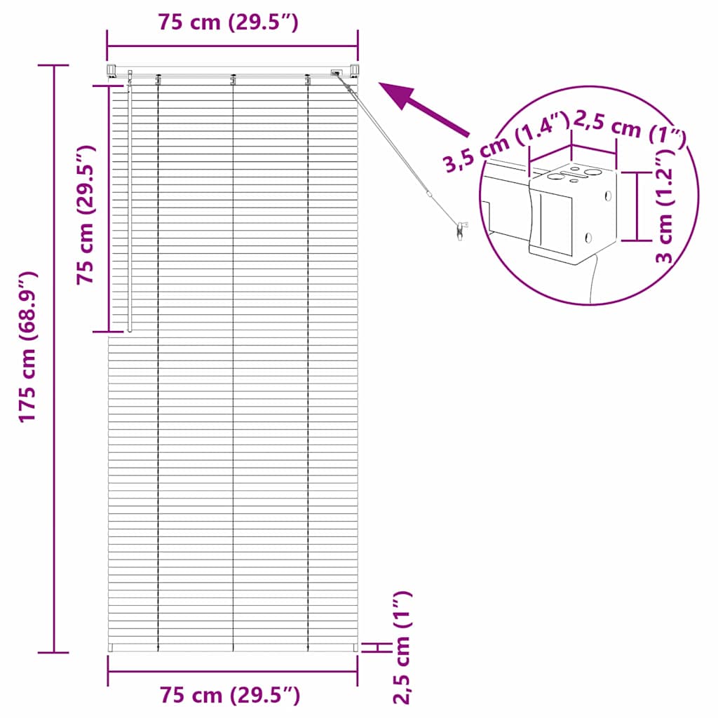Venecijanski zastore Crna 175 x 75 cm Aluminij