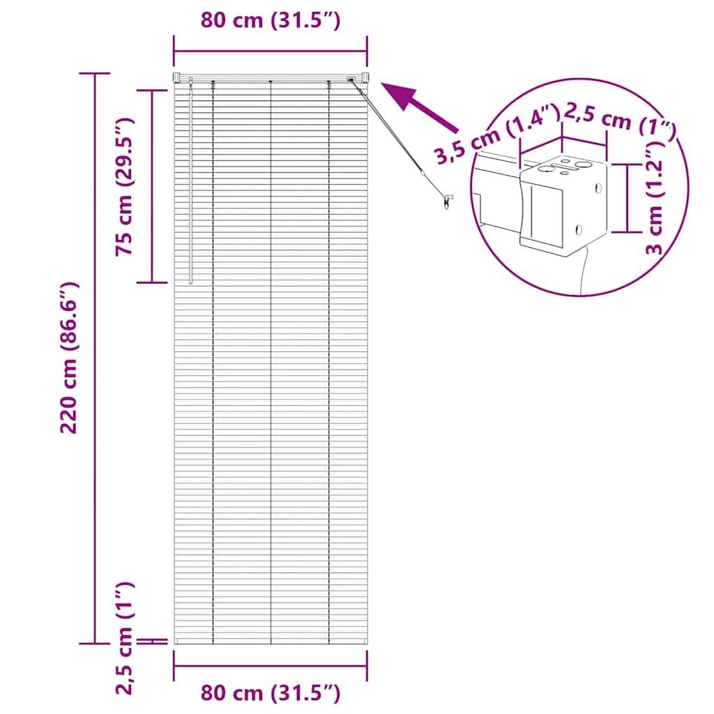 Venecijanski zastore Crna 220 x 80 cm Aluminij