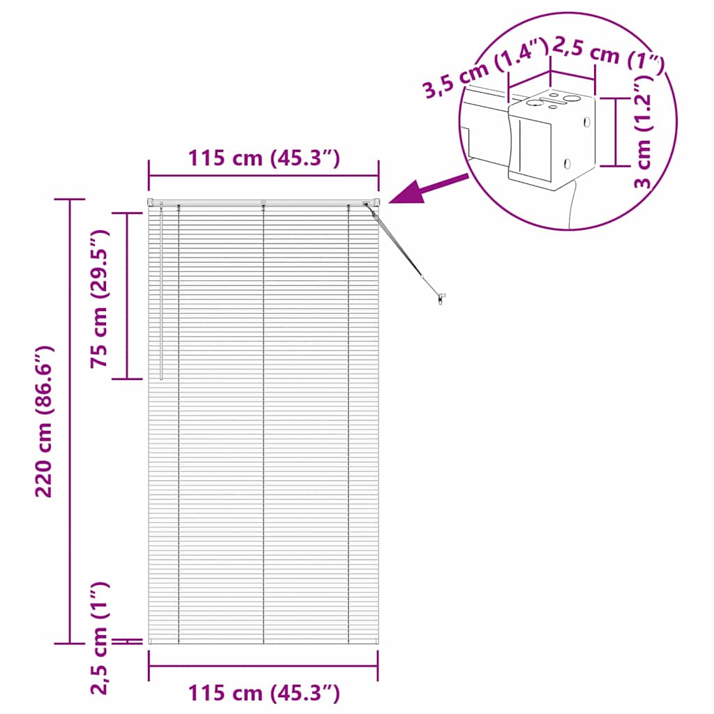 Venecijanski zastore Crna 220 x 115 cm Aluminij