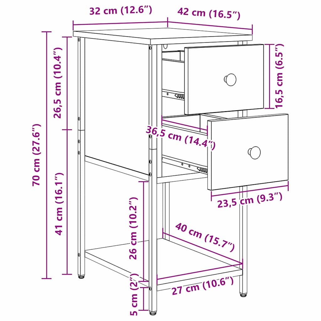 Noćni ormar 2 pcs Crni hrast 32 x 42 x 70 cm Konstruirano drvo