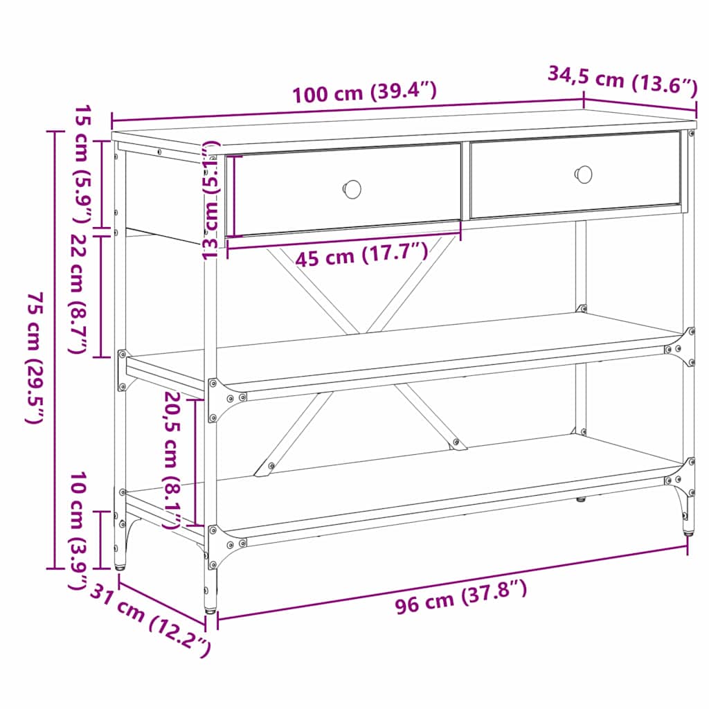 Konzolna stolica s ladicama Smeđa 100 x 34,5 x 75 cm boja drva