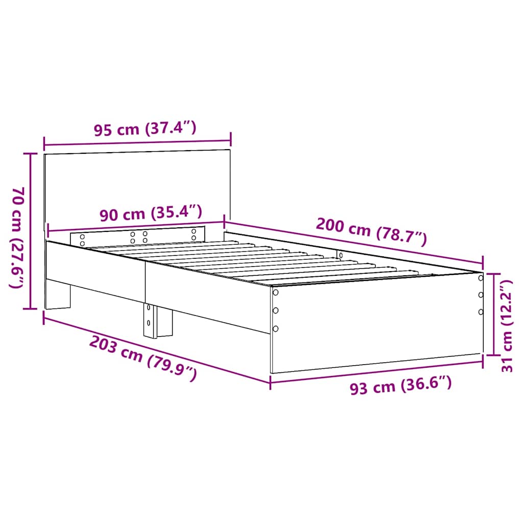 Krevetna konstrukcija Crni hrast 90 x 200 cm Konstruirano drvo