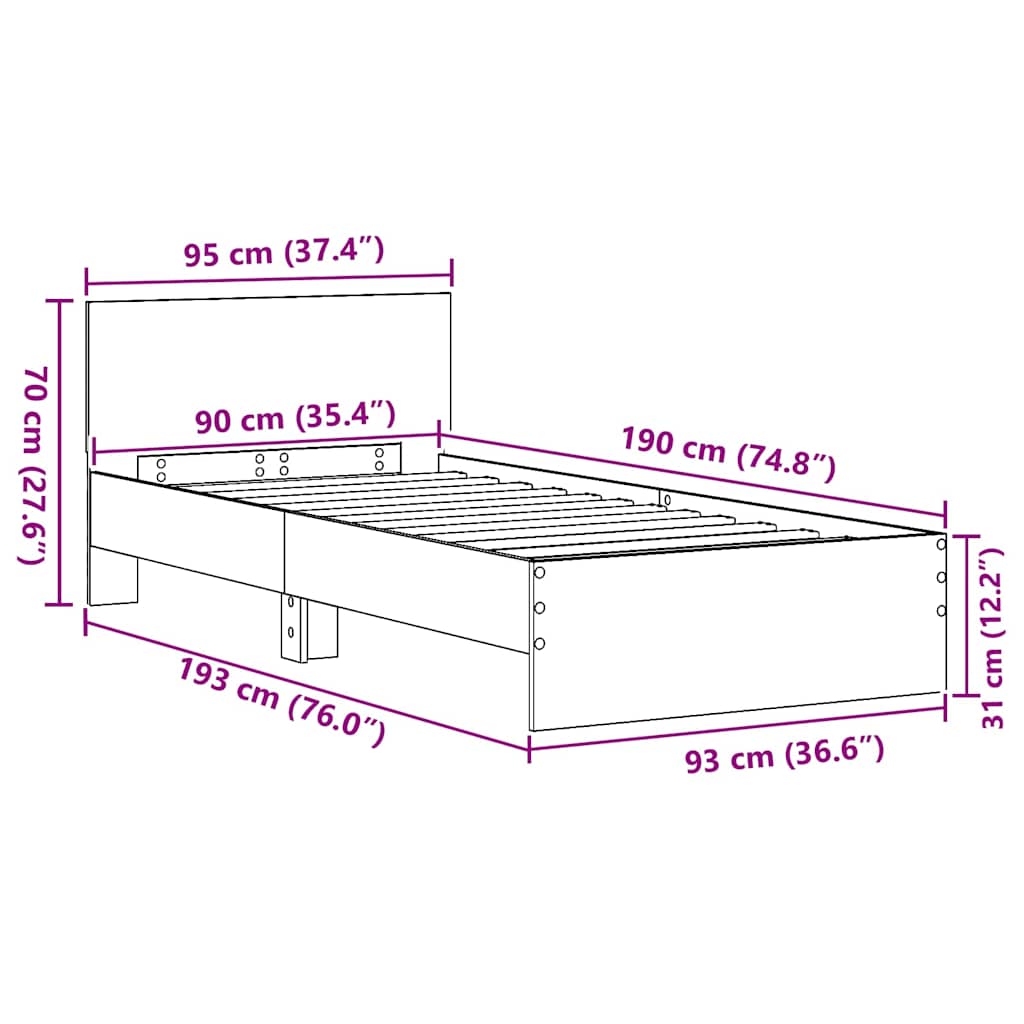 Krevetna konstrukcija Staro drvo 90 x 190 cm Konstruirano drvo