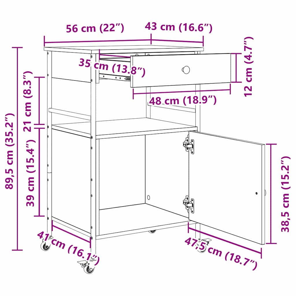 Kuhinjski kolica Crni hrast 56 x 43 x 89,5 cm Konstruirano drvo