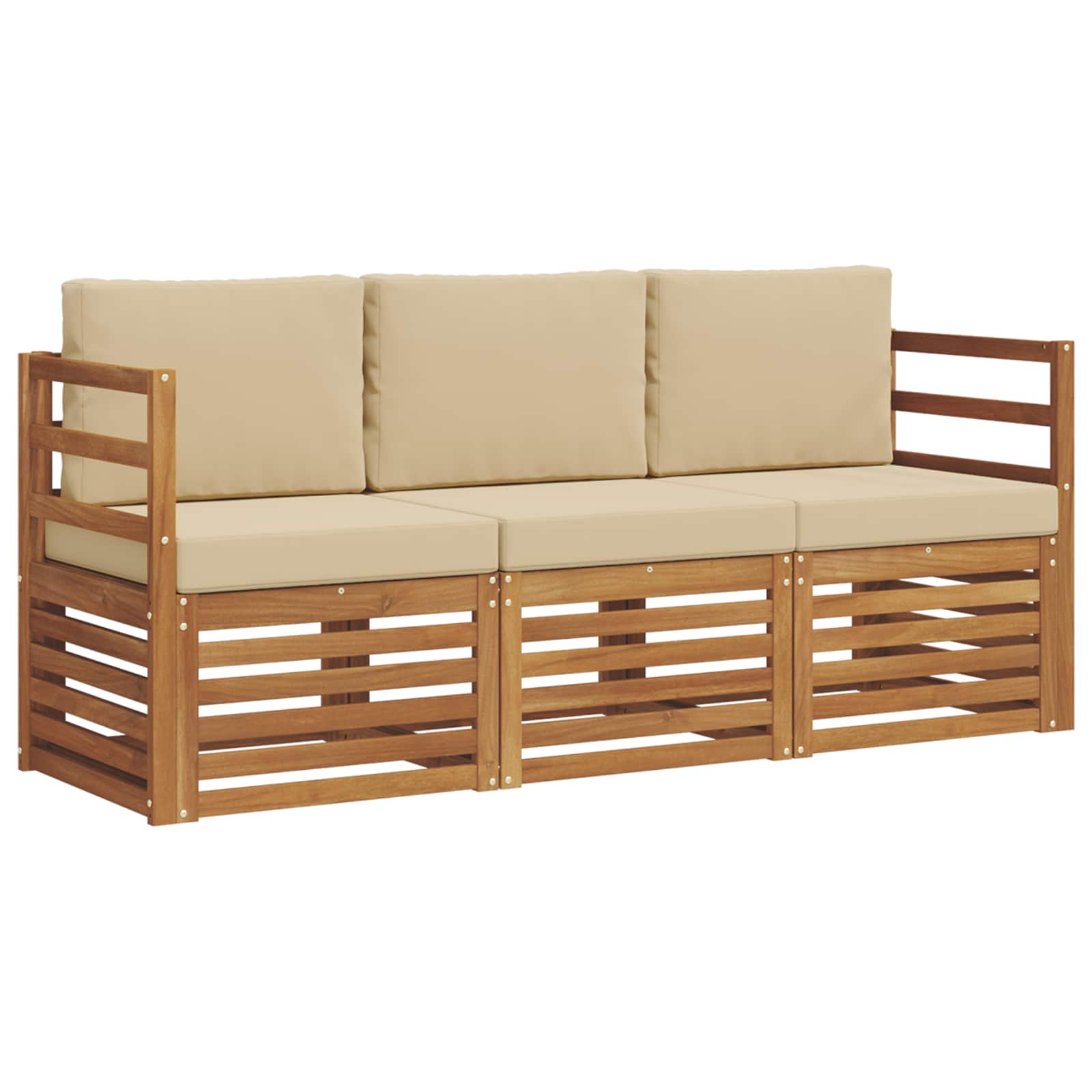 Setovi sofa s jastukom 3 pcs Prirodna i bež Čvrsto drvo akacije