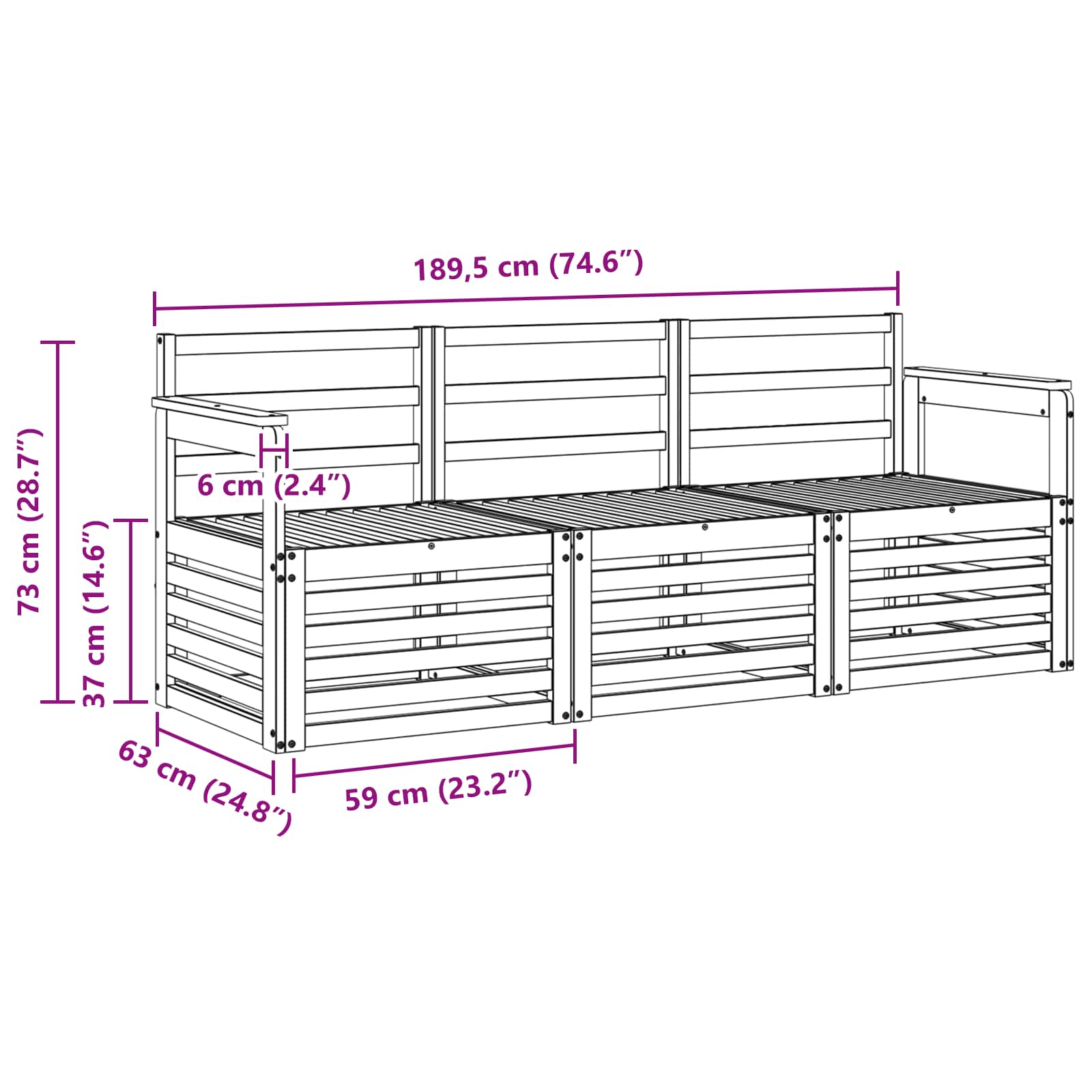 Setovi sofa 3 pcs Prirodna Čvrsto drvo akacije