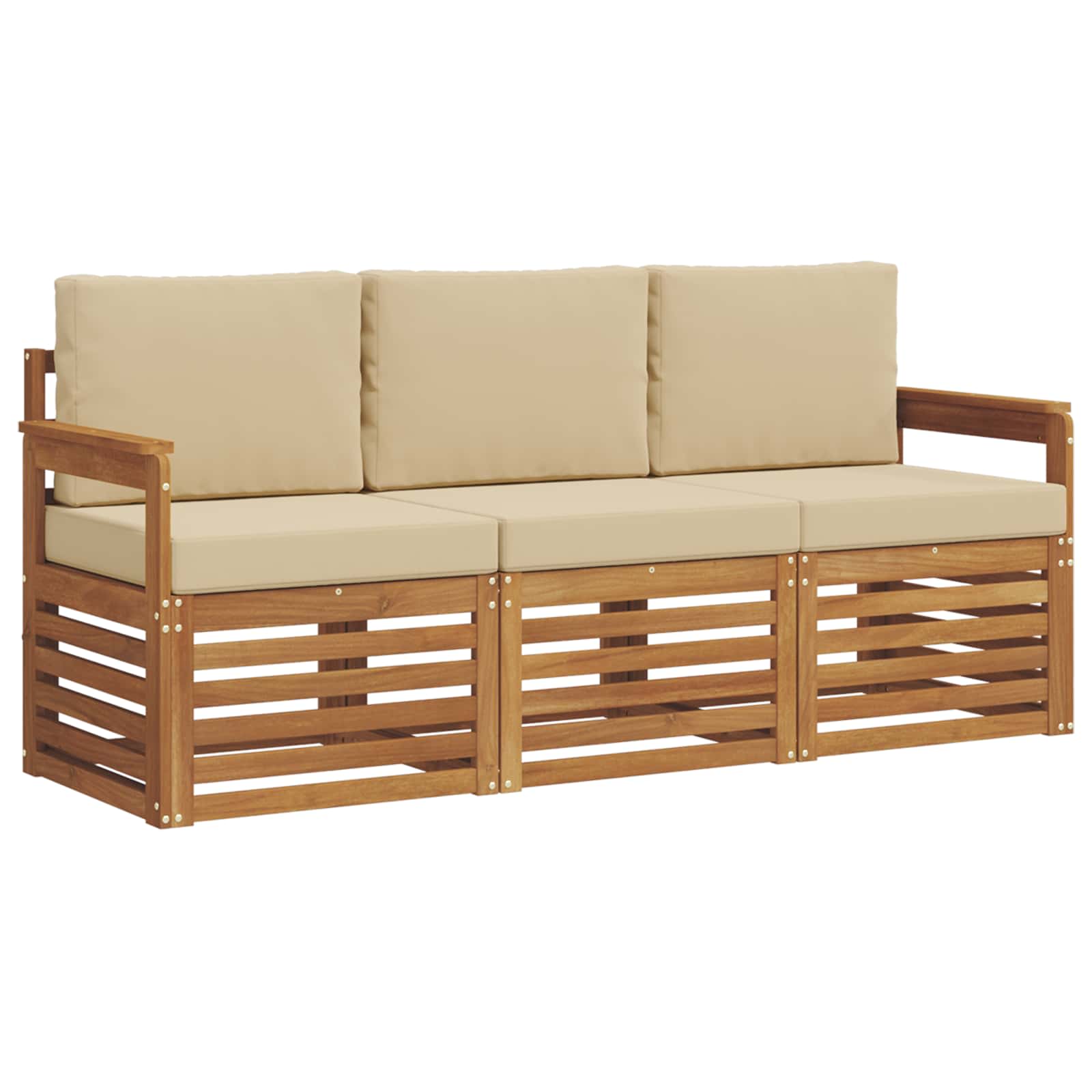 Setovi sofa s jastukom 3 pcs Prirodna i bež Čvrsto drvo akacije