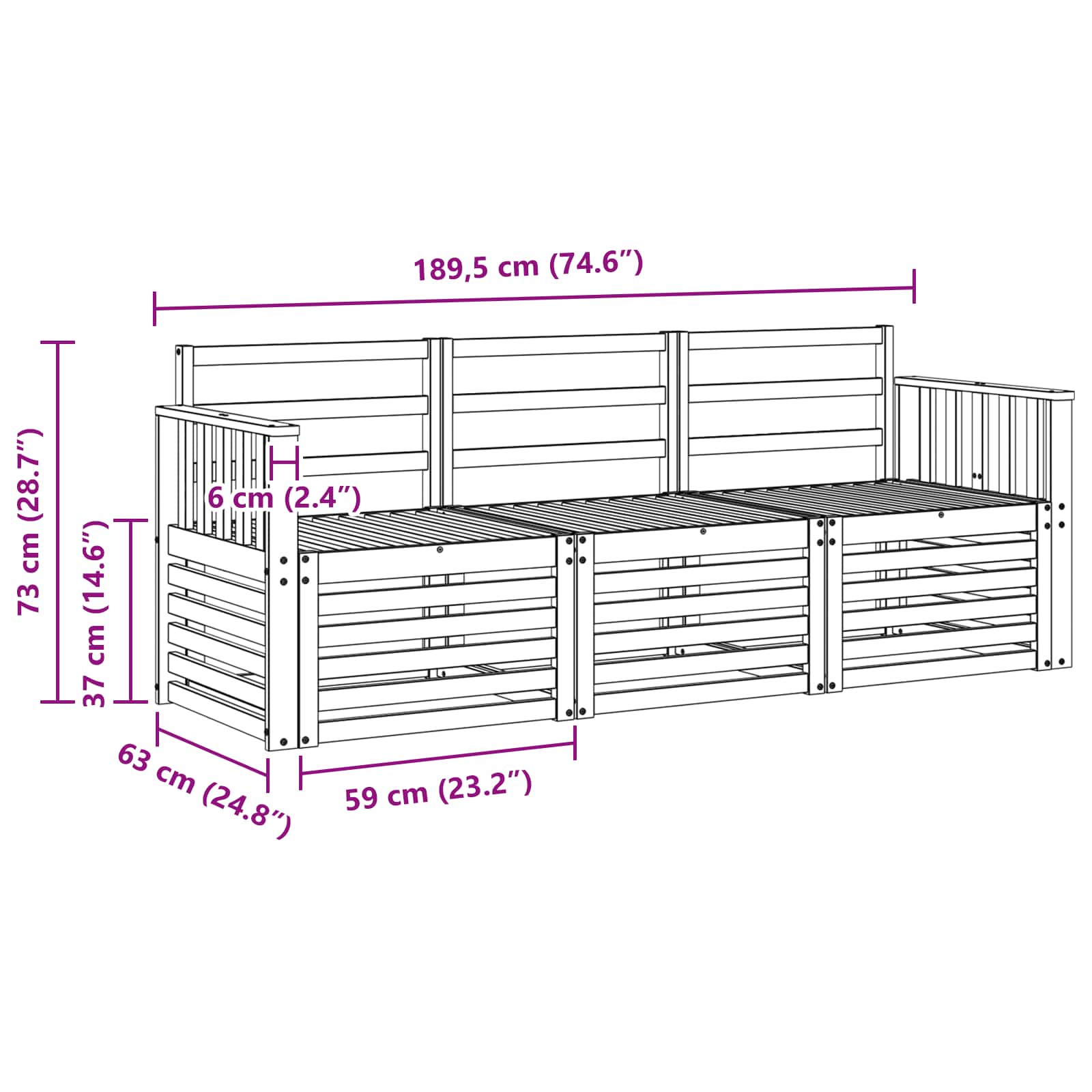 Setovi sofa 3 pcs Prirodna Čvrsto drvo akacije