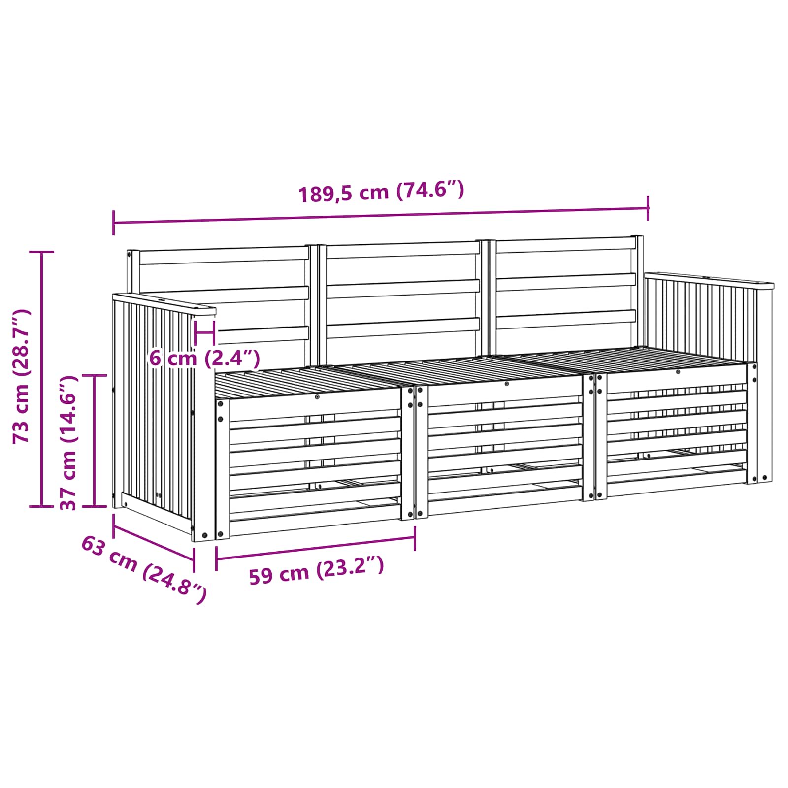 Setovi sofa 3 pcs Prirodna Čvrsto drvo akacije