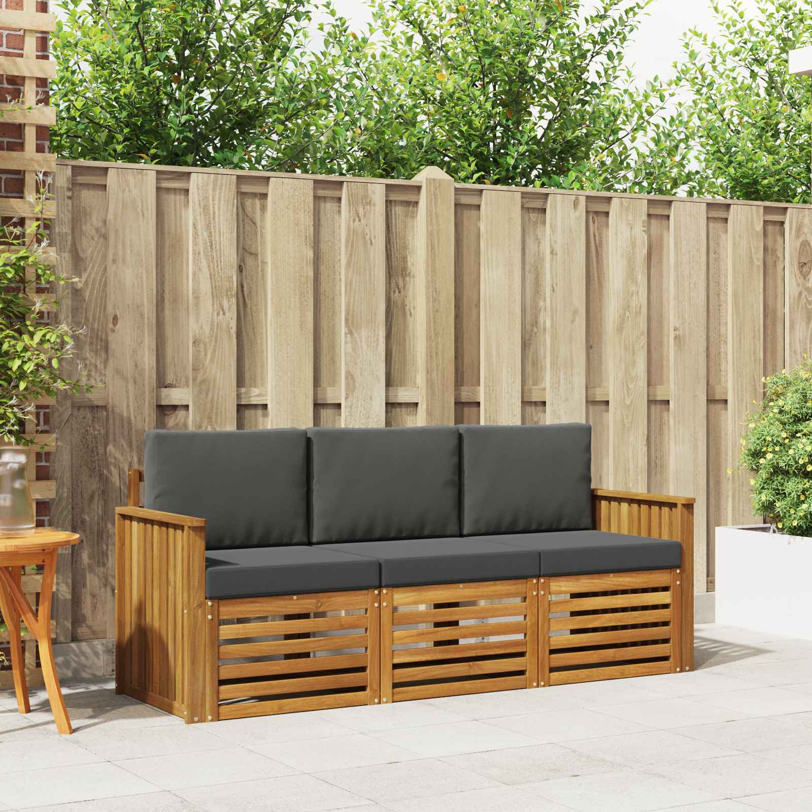 Setovi sofa 3 pcs Prirodna i antracit Čvrsto drvo akacije
