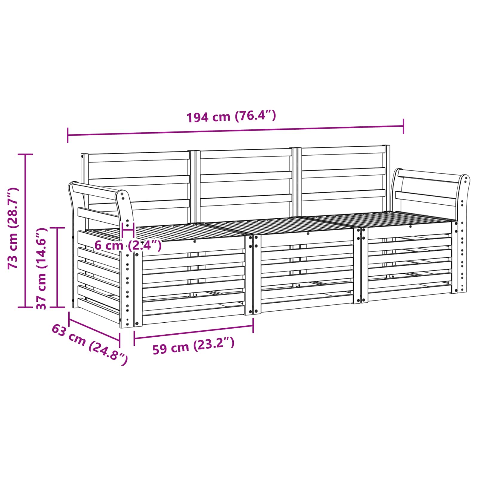 Setovi sofa 3 pcs Prirodna Čvrsto drvo akacije