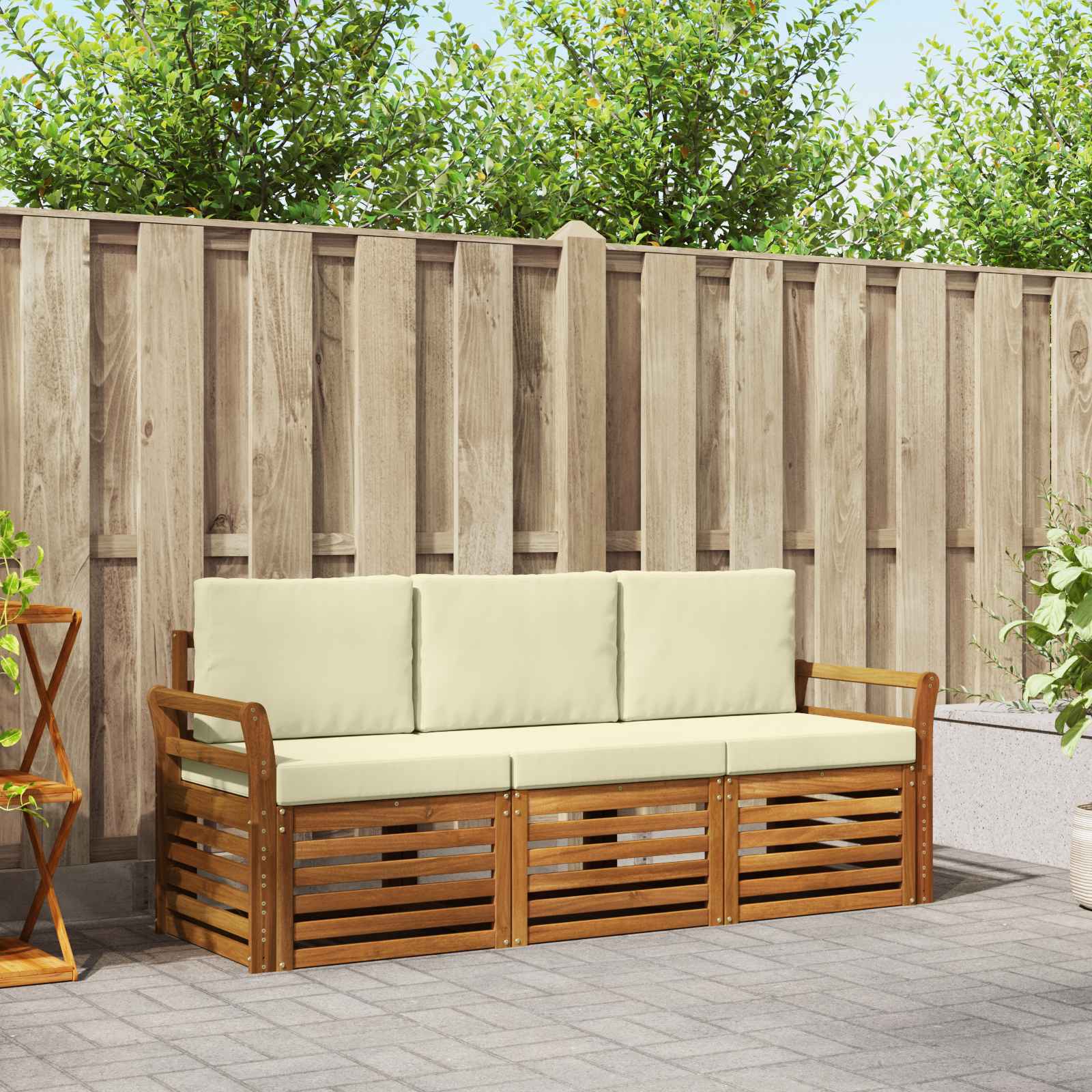 Setovi sofa 3 pcs Prirodna i krem Čvrsto drvo akacije