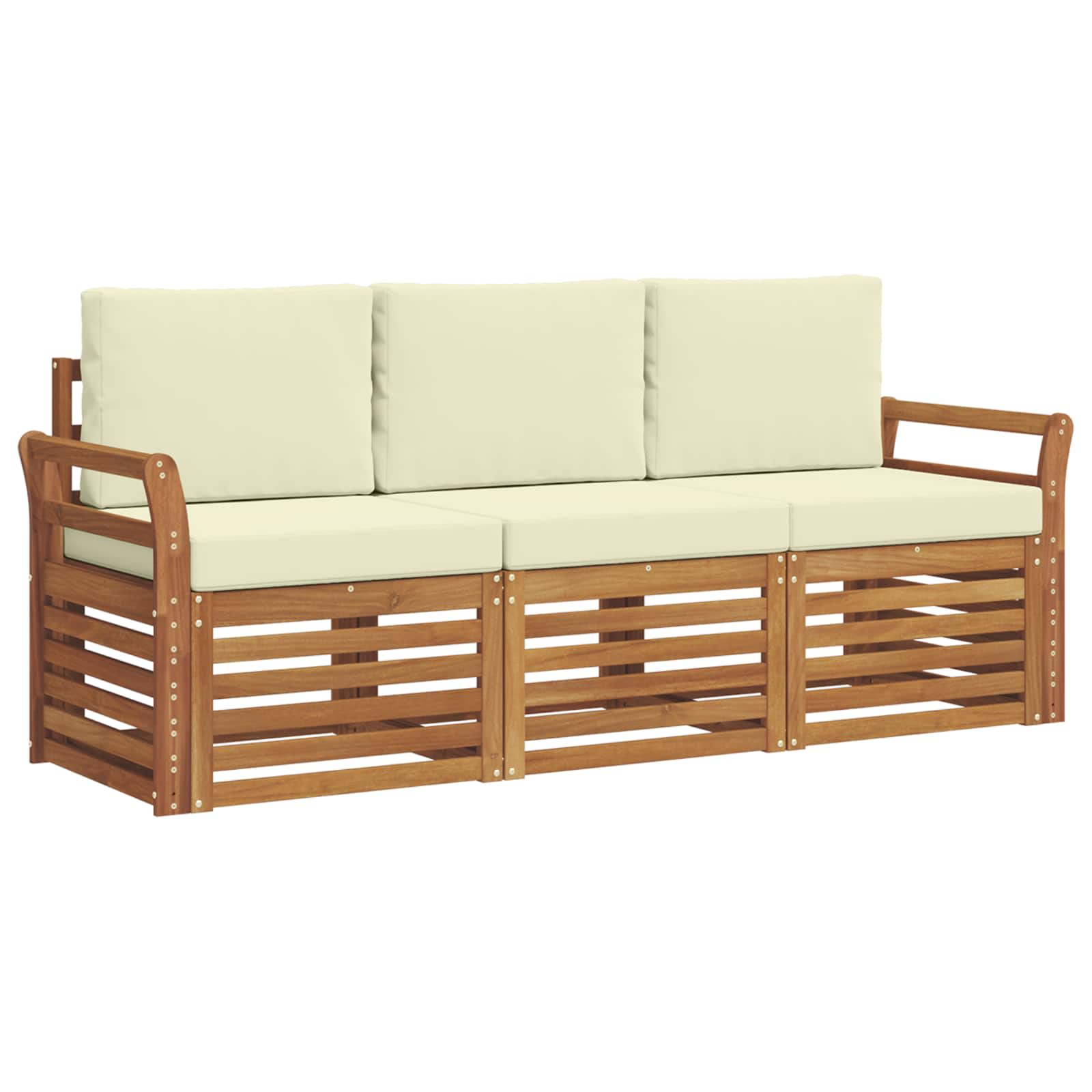 Setovi sofa 3 pcs Prirodna i krem Čvrsto drvo akacije