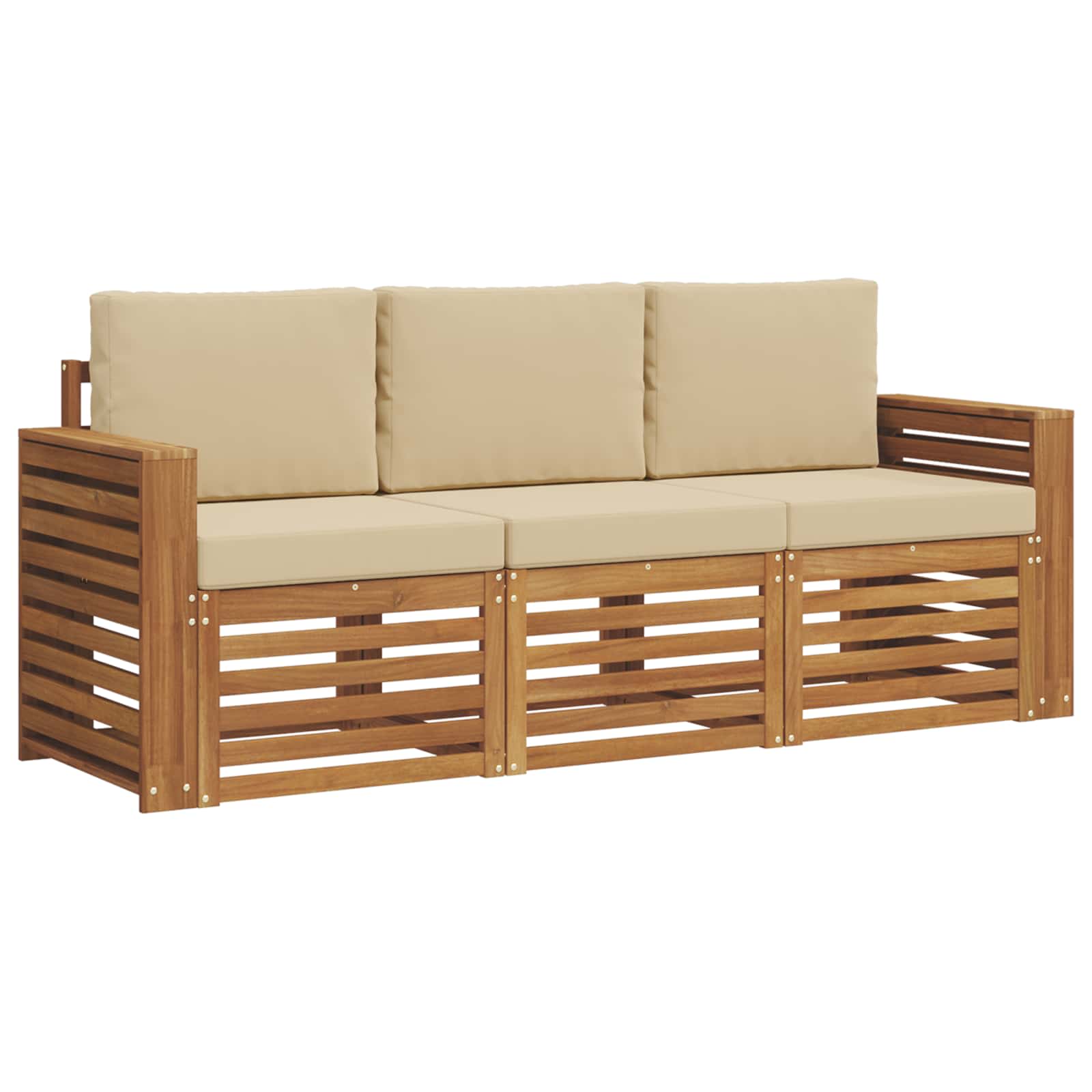 Setovi sofa s jastukom 3 pcs Prirodna i bež Čvrsto drvo akacije