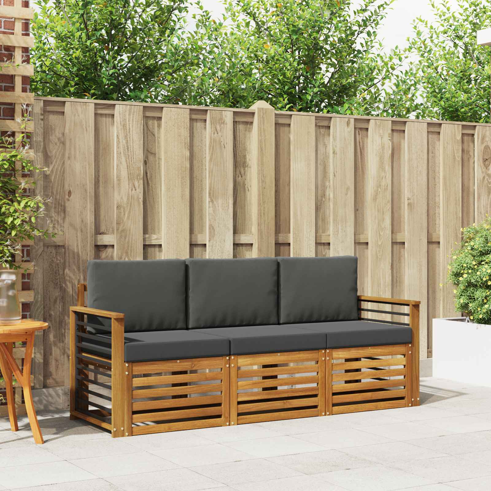 Setovi sofa 3 pcs Prirodna i antracit Čvrsto drvo akacije