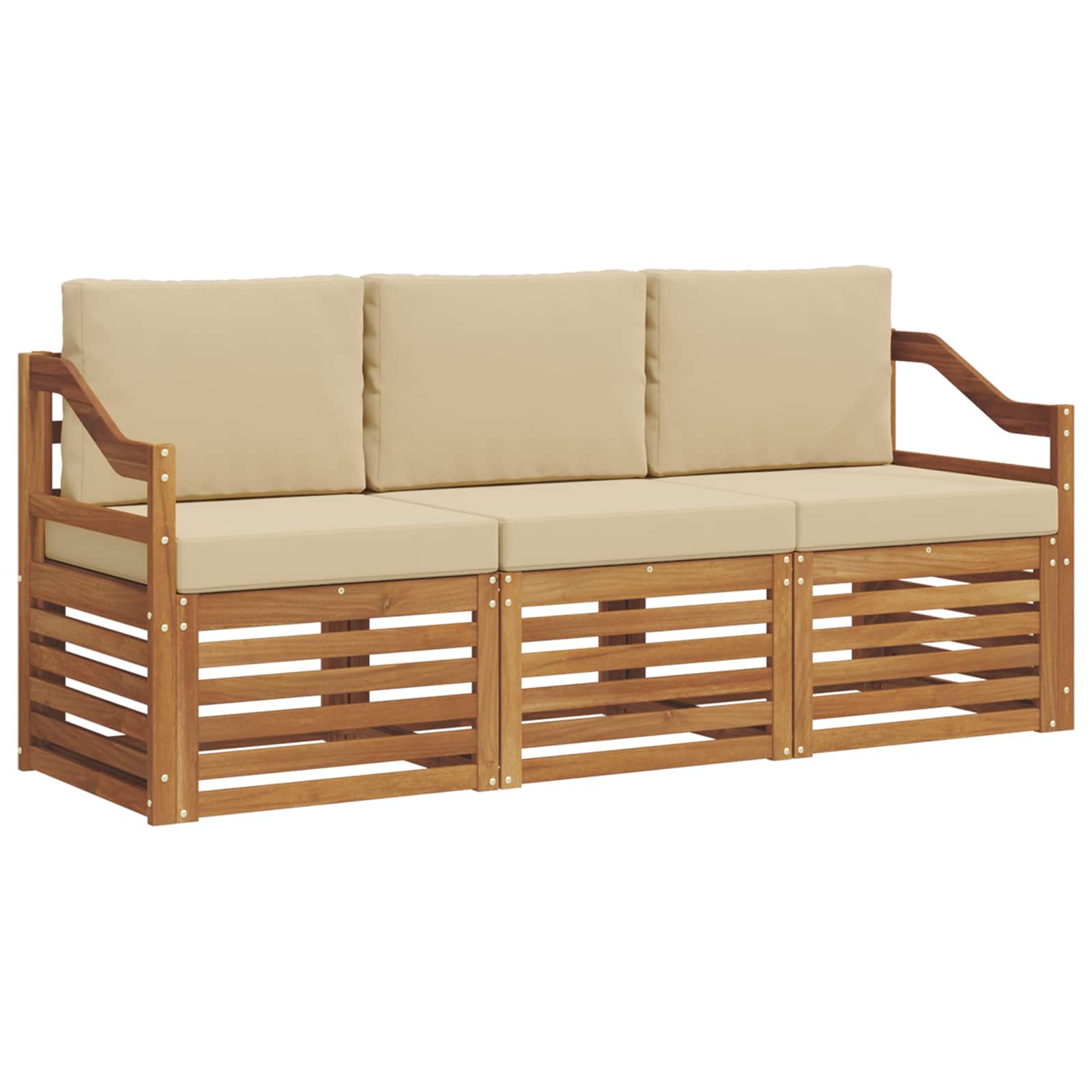 Setovi sofa s jastukom 3 pcs Prirodna i bež Čvrsto drvo akacije