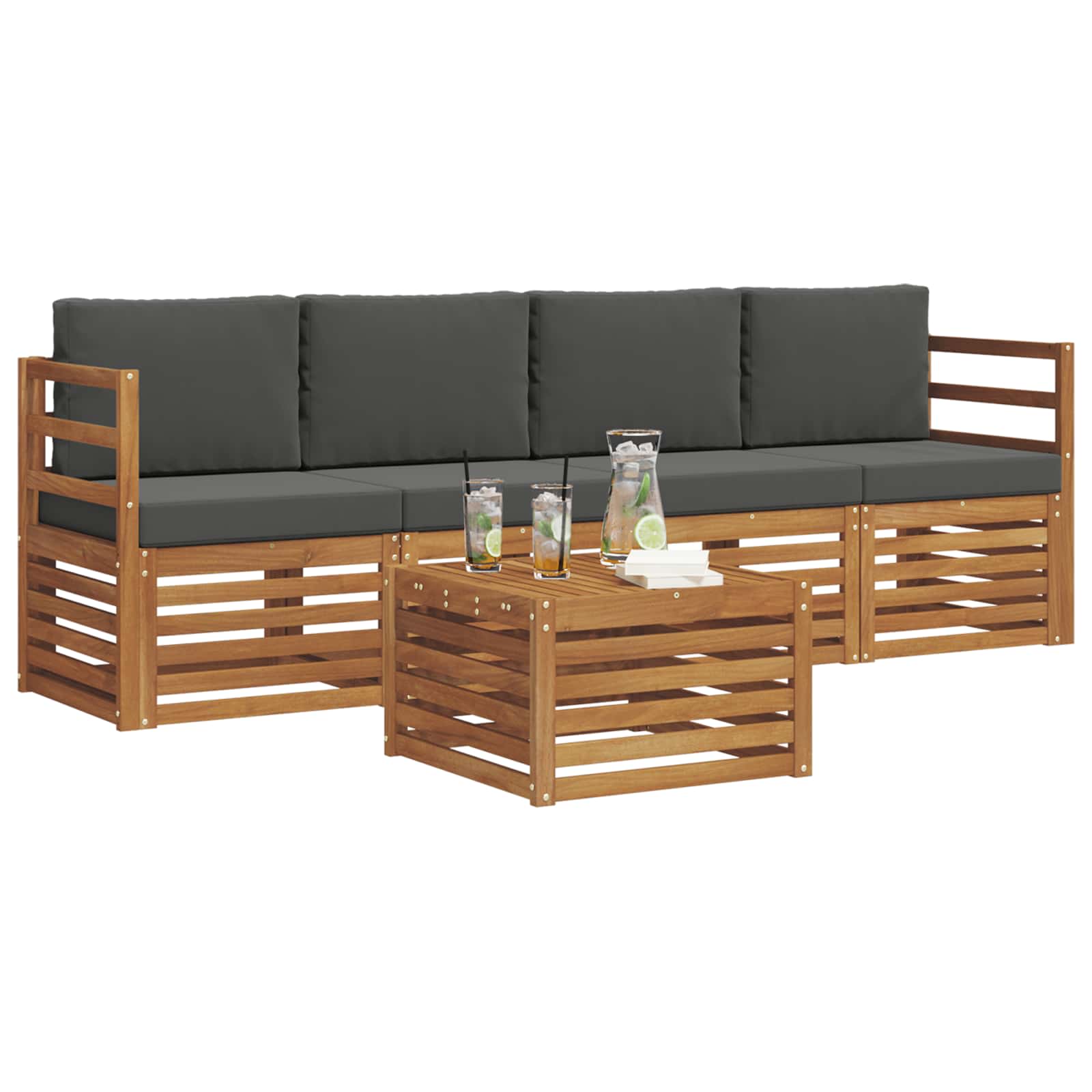 Set vanjskih sofa 5 pcs Prirodna i antracit Čvrsto drvo akacije