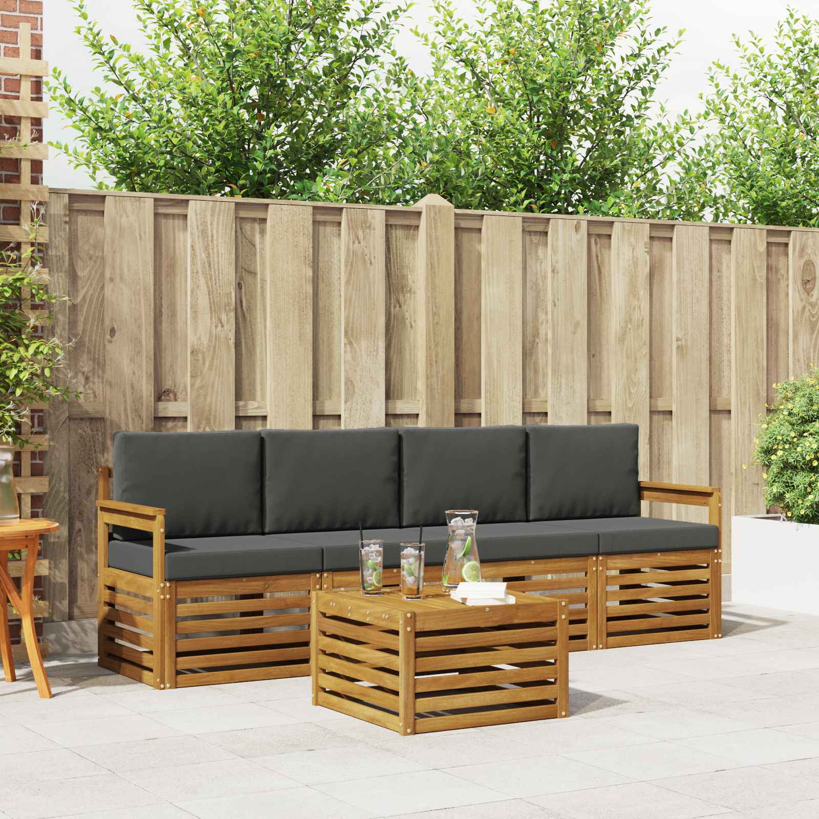 Set vanjskih sofa 5 pcs Prirodna i antracit Čvrsto drvo akacije