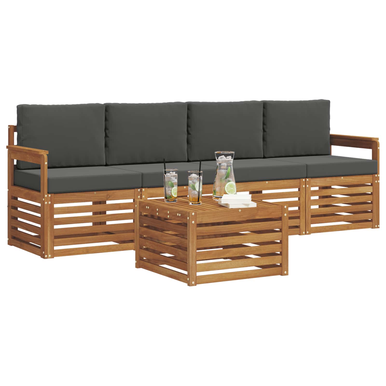 Set vanjskih sofa 5 pcs Prirodna i antracit Čvrsto drvo akacije