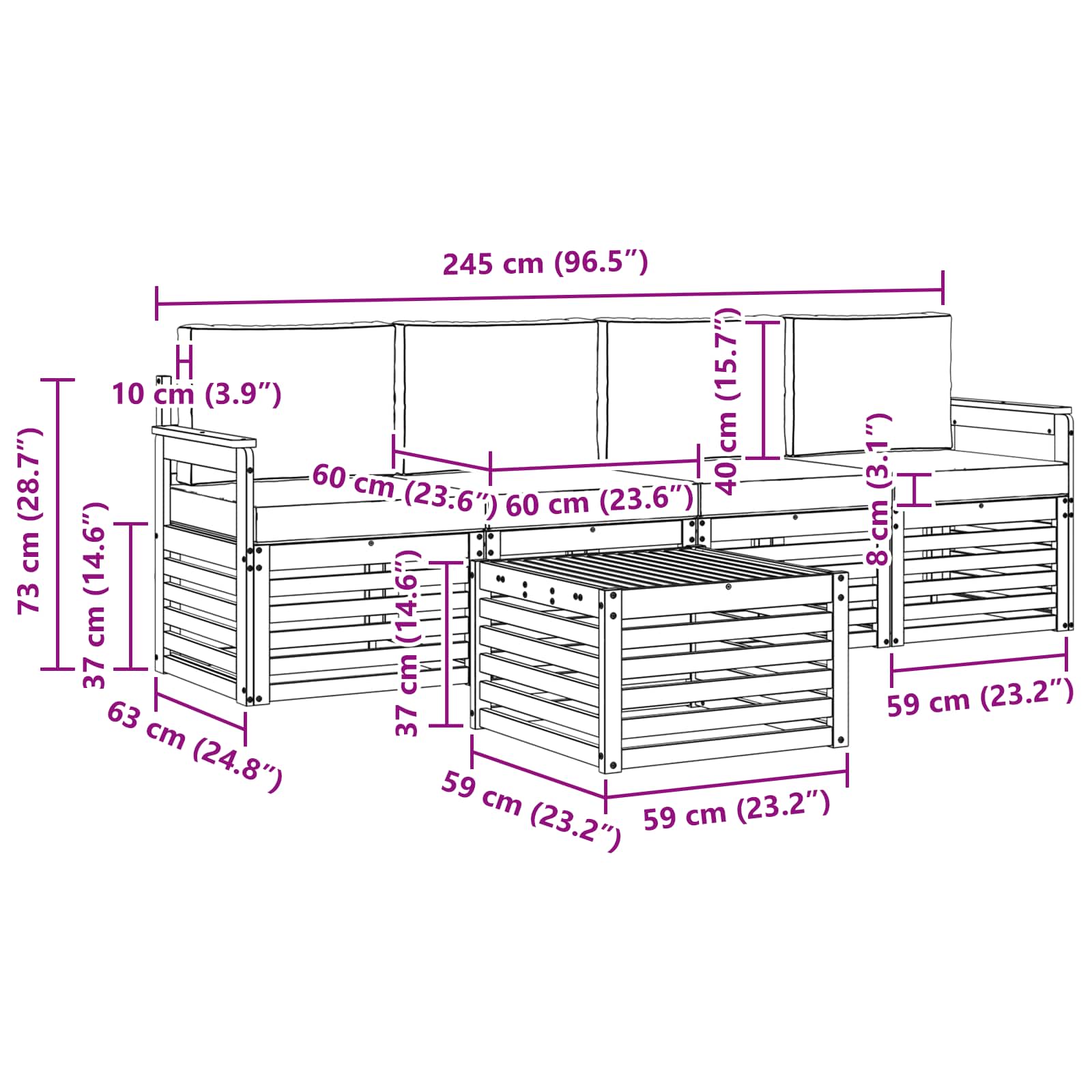 Set vanjskih sofa 5 pcs Prirodna i bež Čvrsto drvo akacije