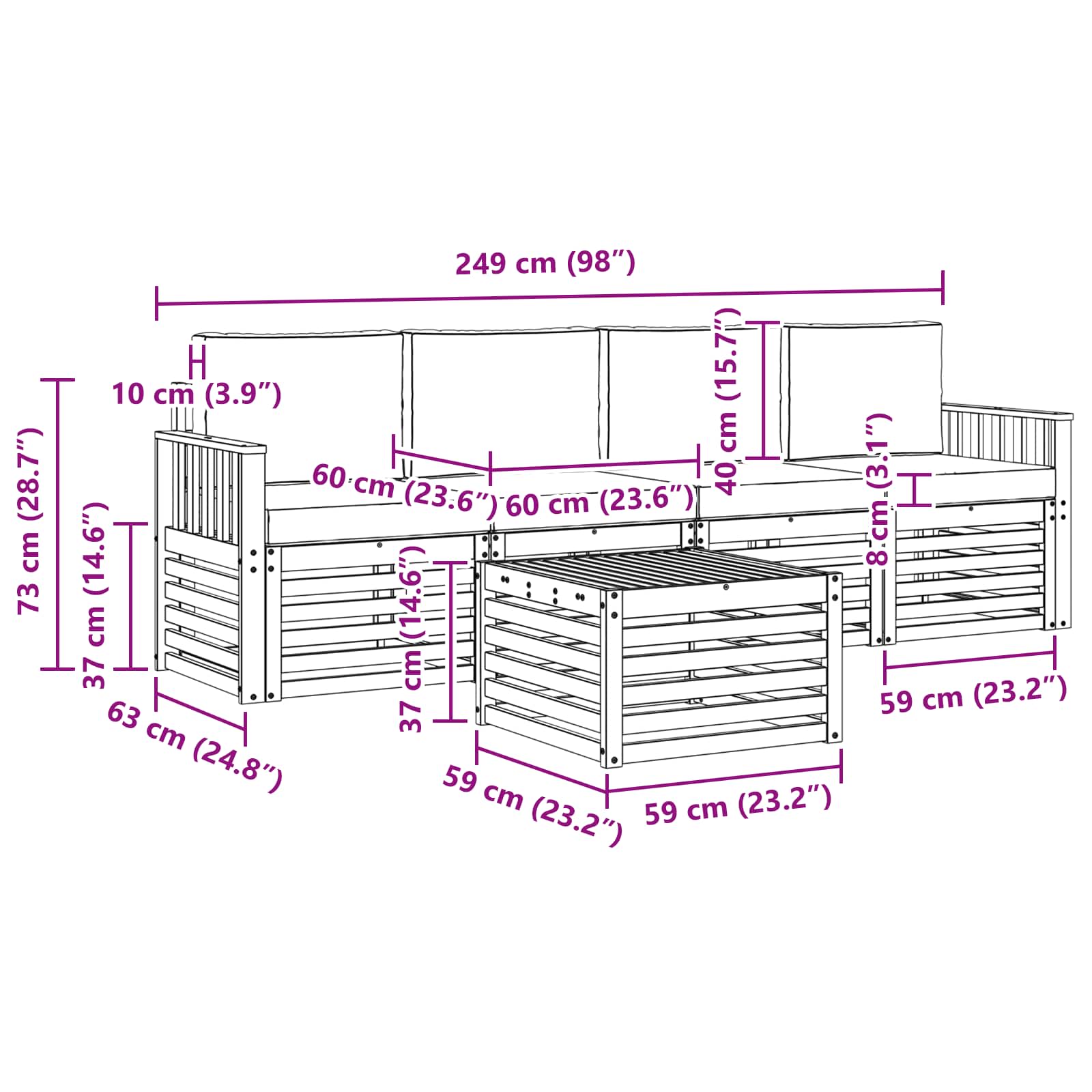 Set vanjskih sofa 5 pcs Prirodna i krem Čvrsto drvo akacije